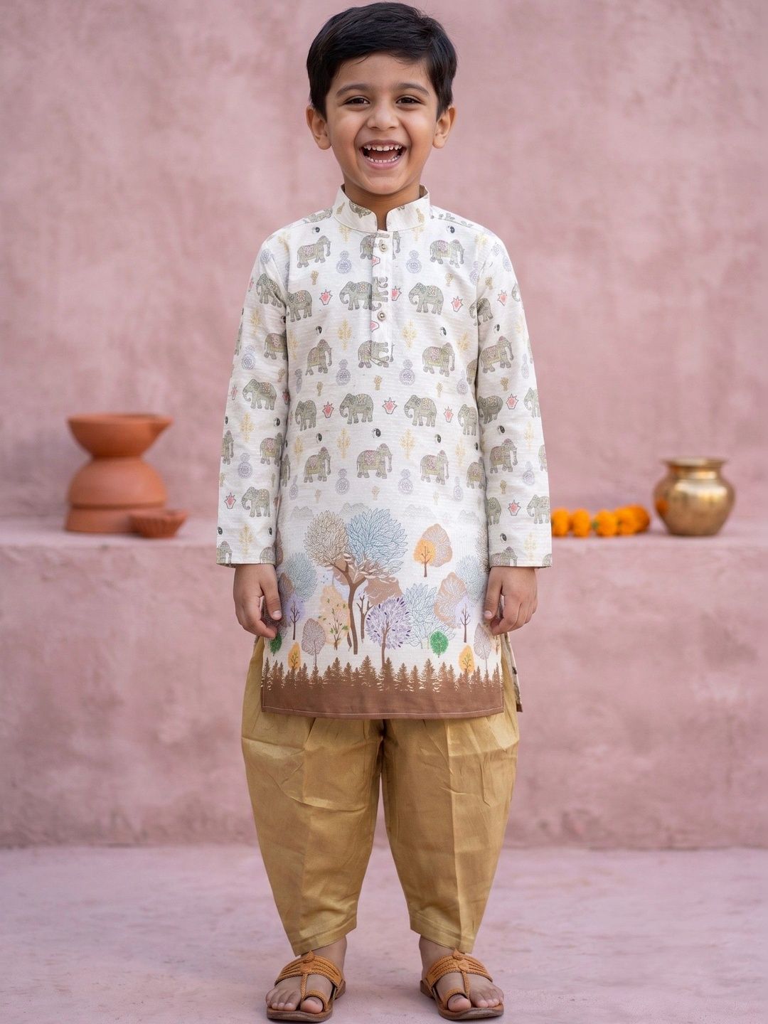 BAESD Boys Ethnic Motifs Printed Regular Kurta with Dhoti Pants-image-39