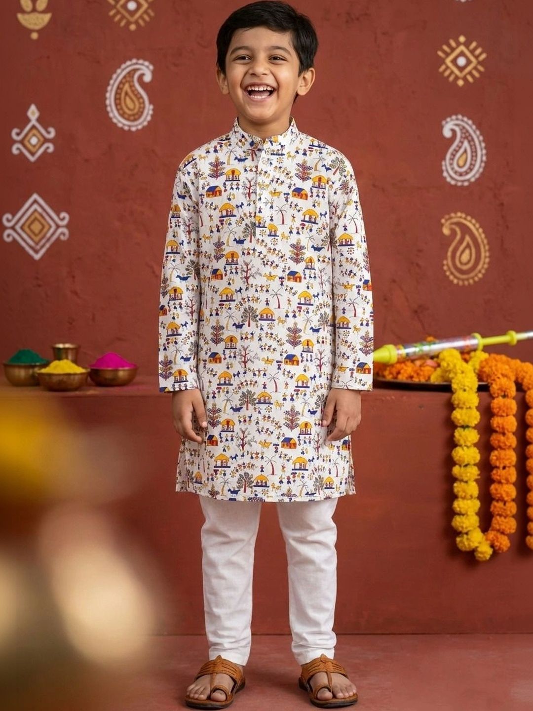 NFC CREATION Boys Ethnic Motifs Printed Regular Pure Cotton Kurta with Pyjamas-picture-47