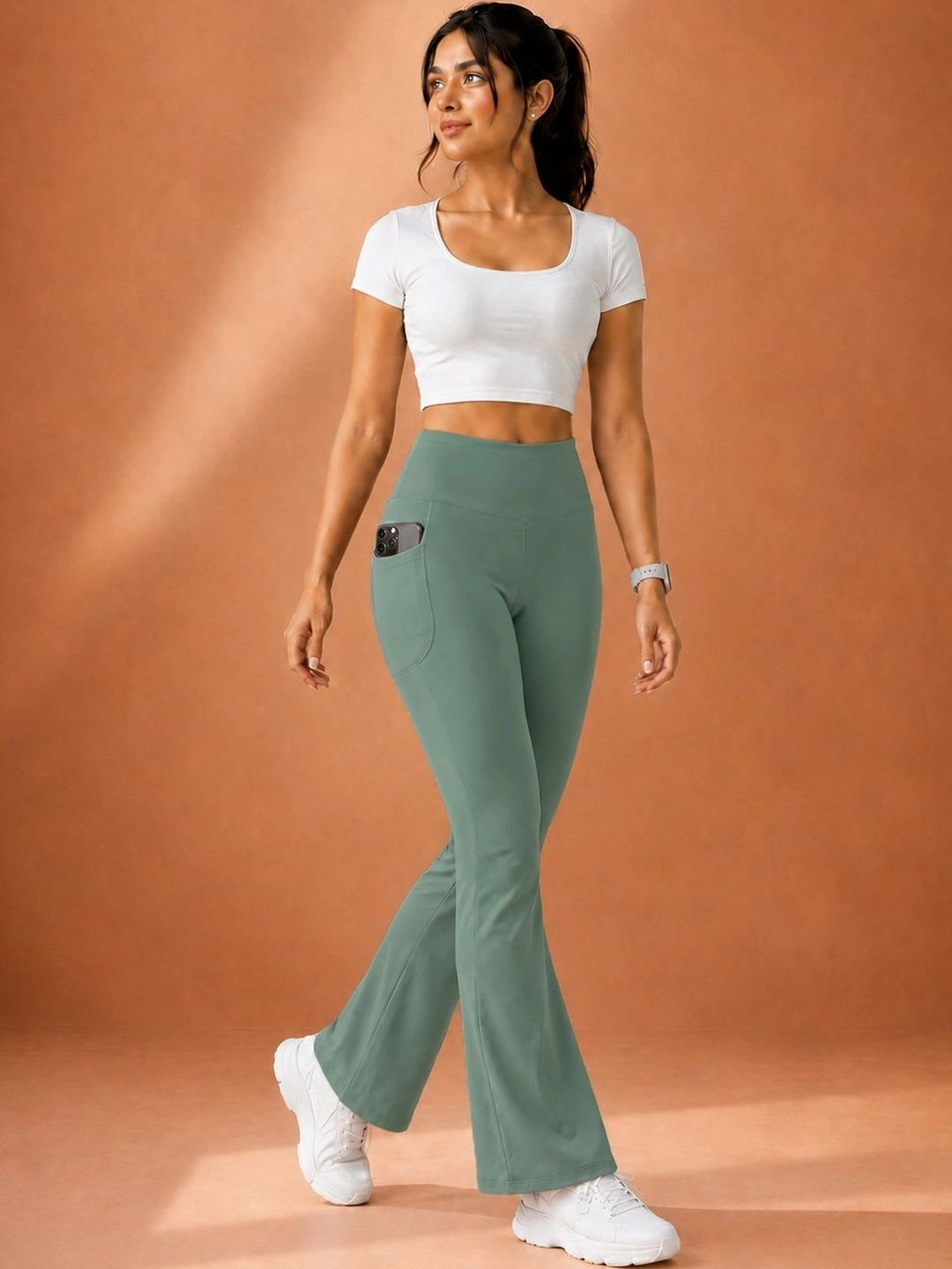 POOJARAN SAREE Stretchable High Waist Bootcut Gym Tights-picture-16