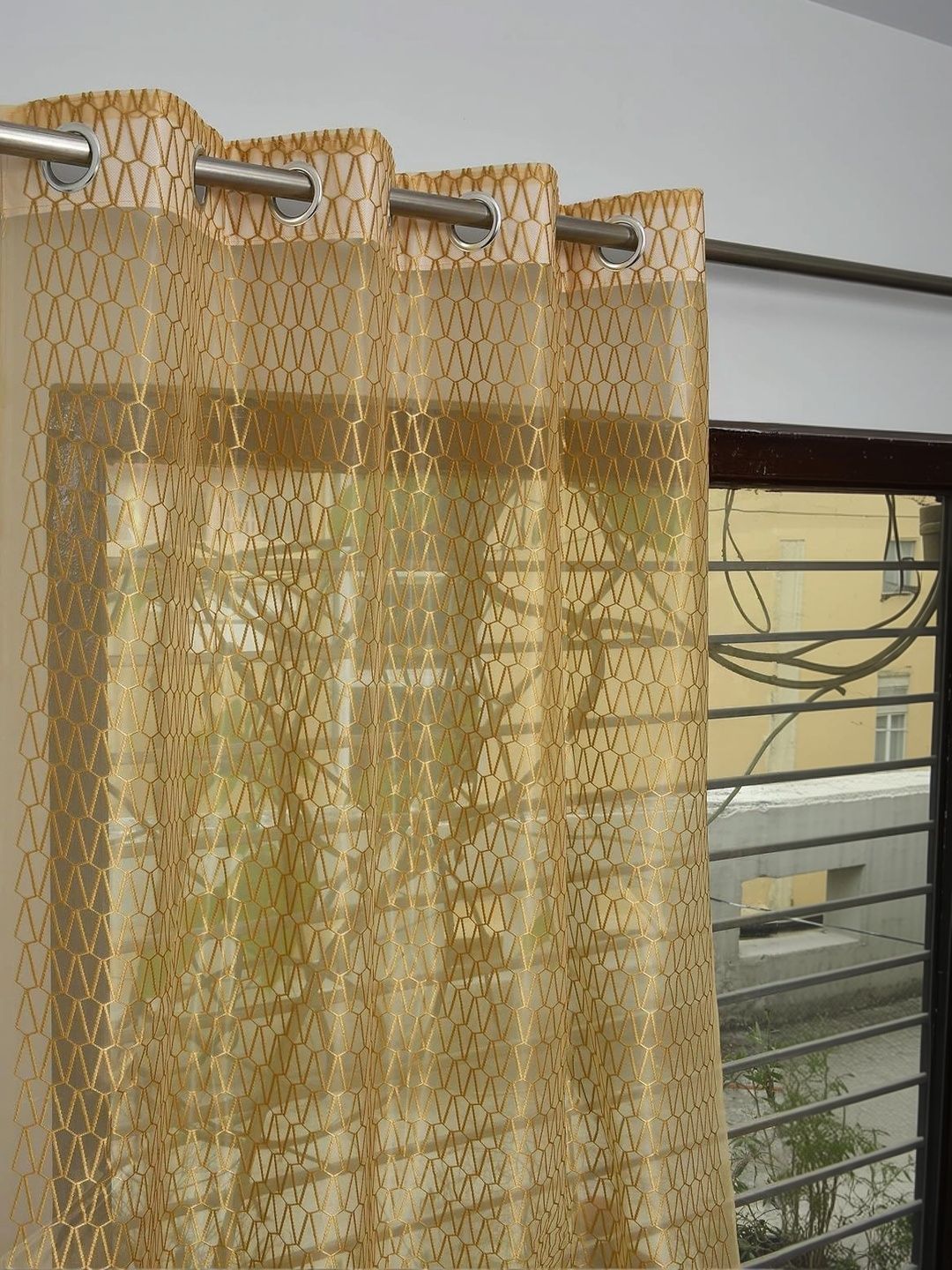 KFHDecor Gold-Toned Geometric Sheer Window Curtain-picture-50