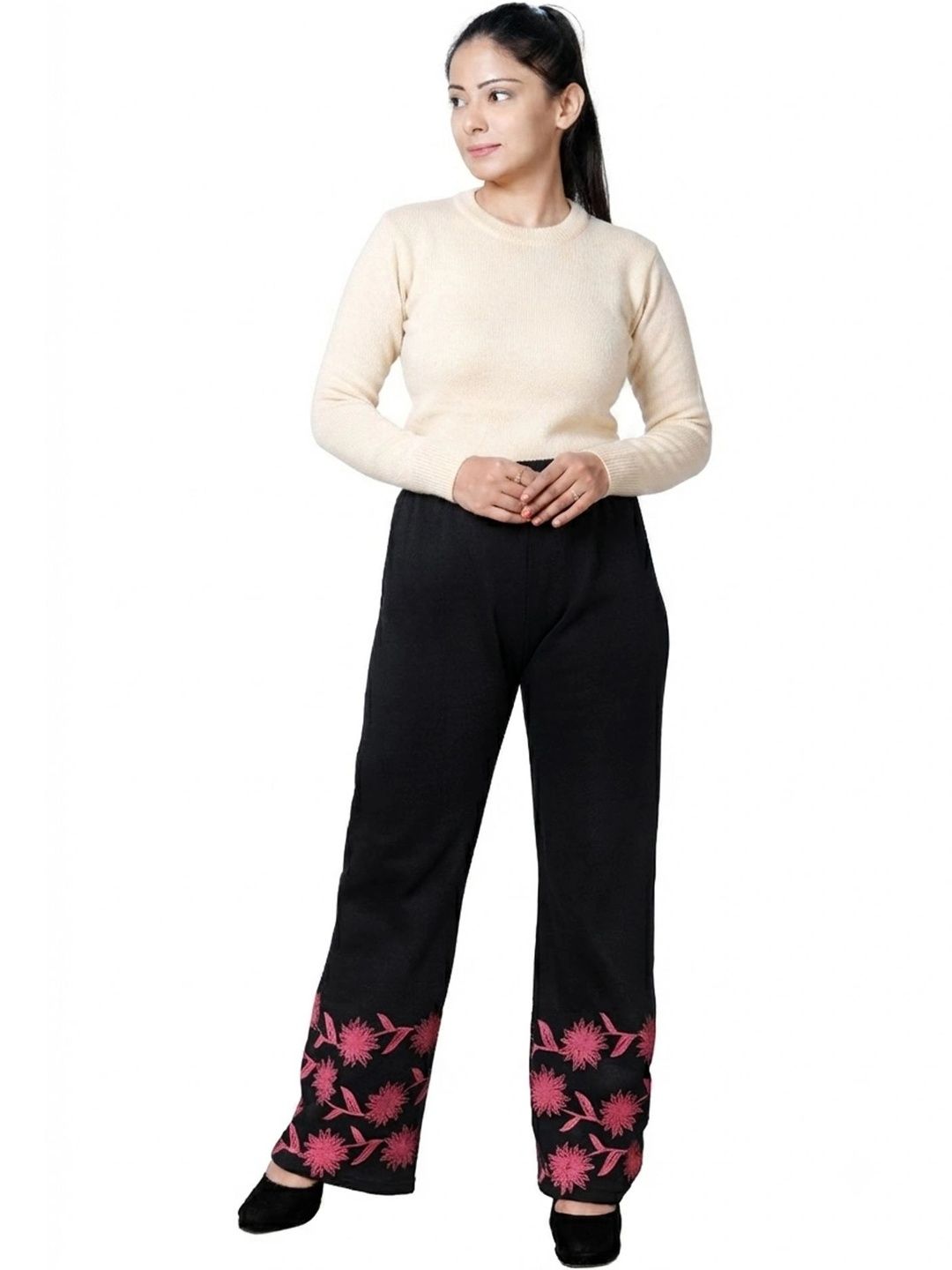 BAESD Women Floral Embroidered Knitted Ethnic Palazzos-picture-23