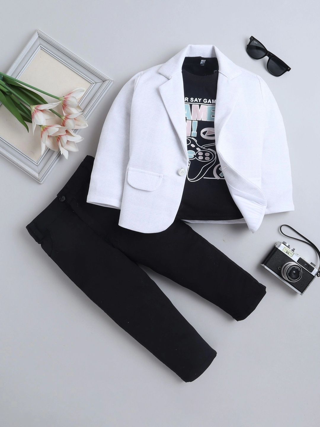 Miss & Chief Notched Lapel 3 Piece Blazer & Trousers Suits-image-2