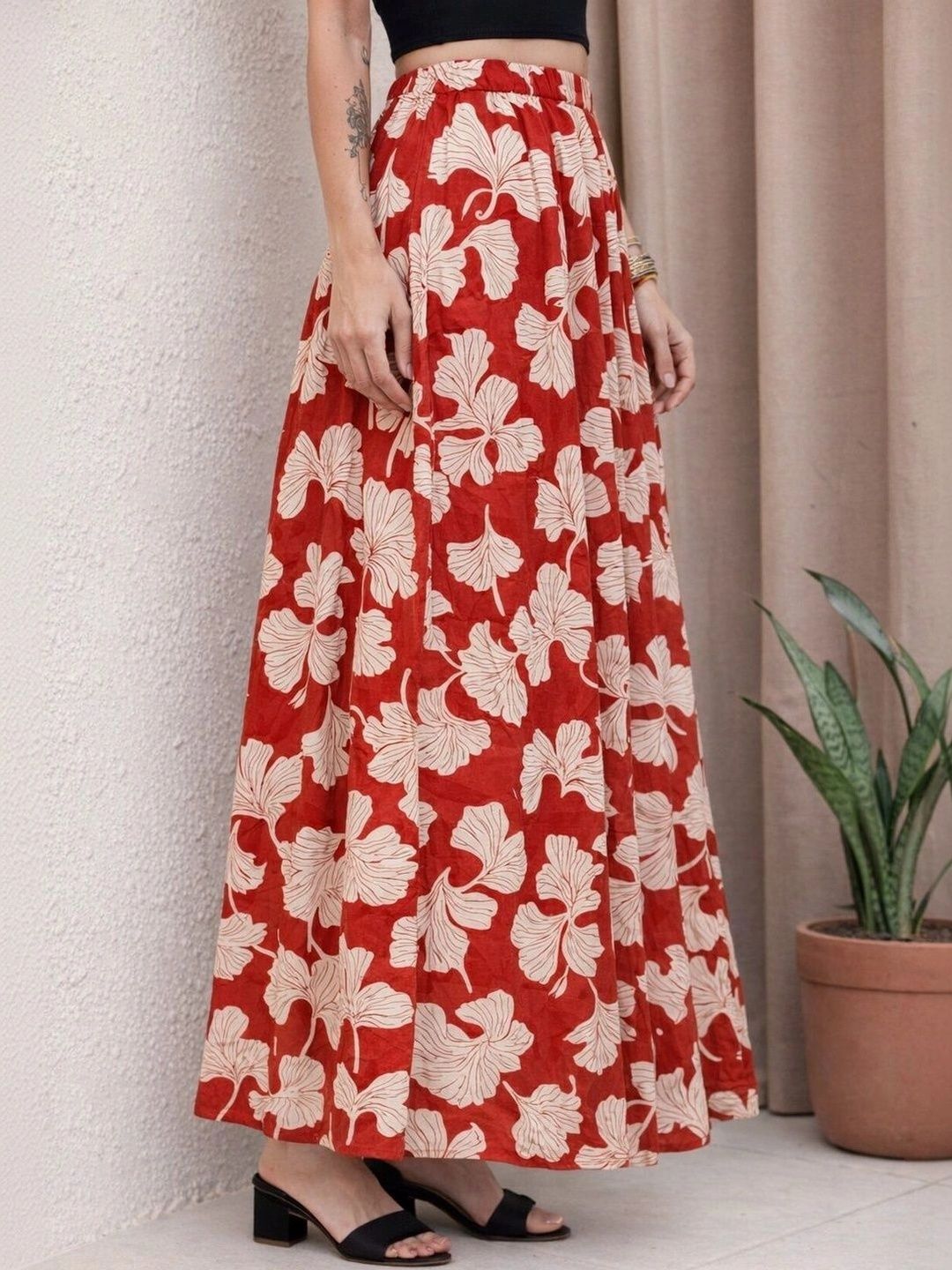 Anouk Women Cotton Cotton Cambric Floral Maxi Flared Skirt-picture-34