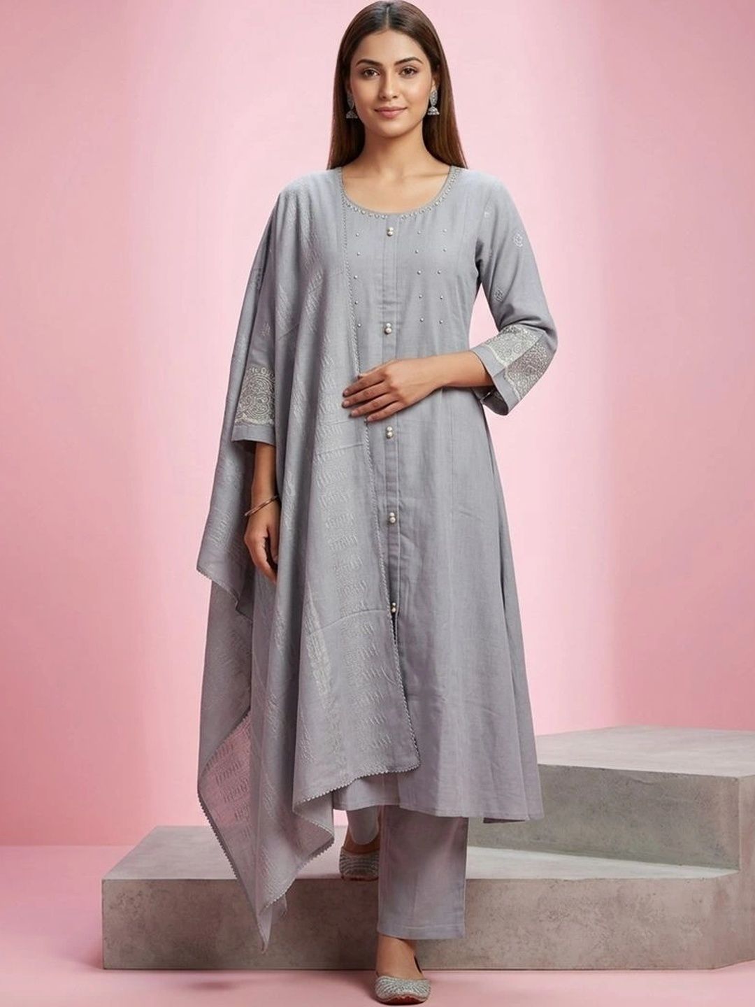 gokurtis Ethnic Motifs Embroidered Thread Work Pure Cotton Blend Handloom Thread Work Kurti-picture-50