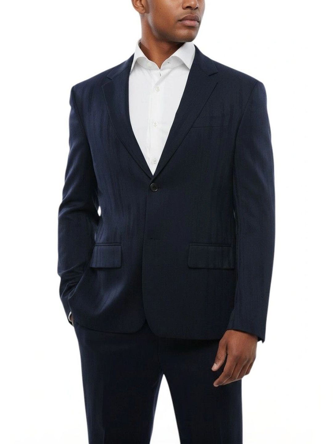 Off-White Navy Blue Notched Lapel Blazer-image-45