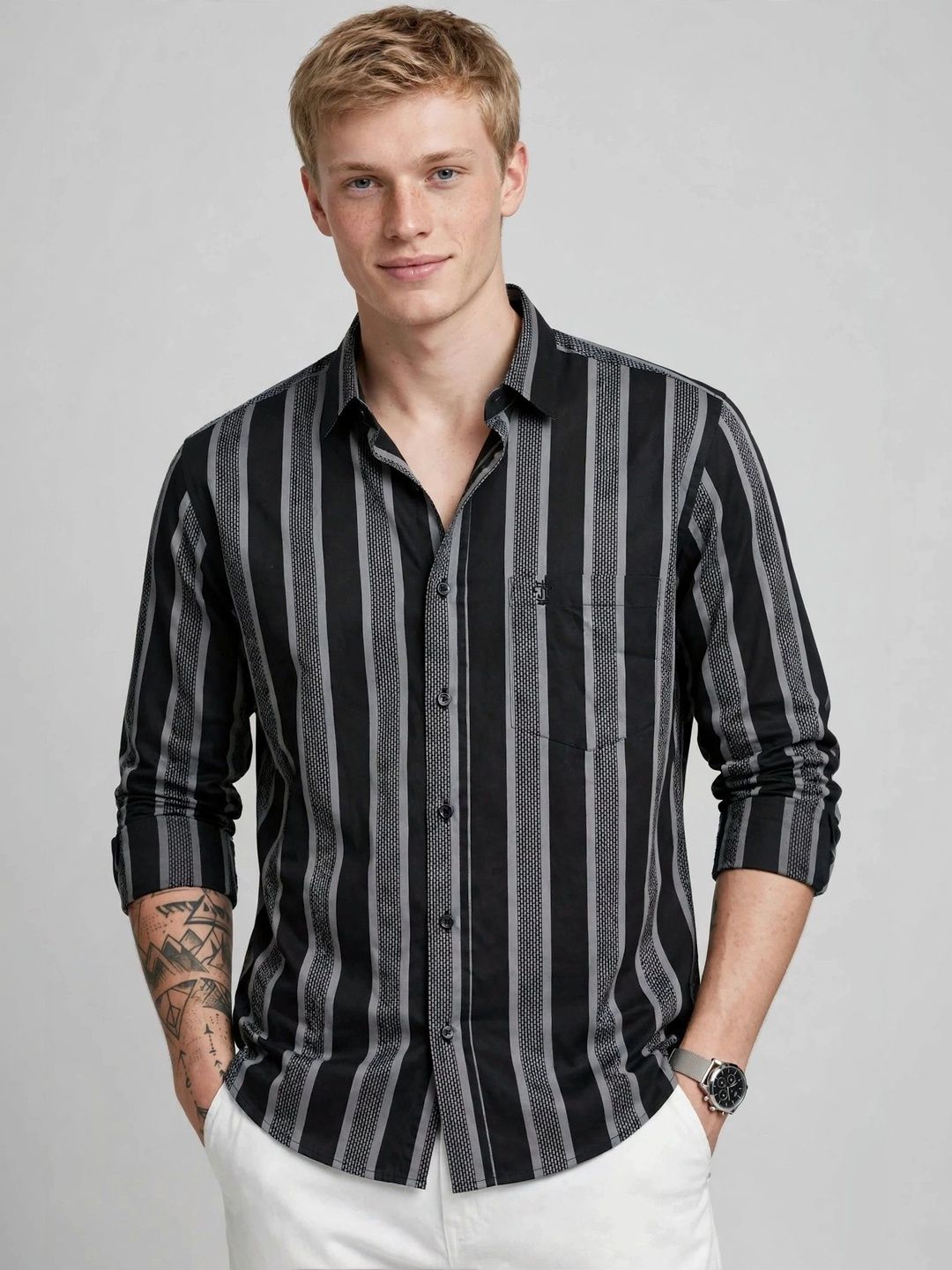 JHON TERRAIN Men Classic Striped Casual Shirt-picture-11