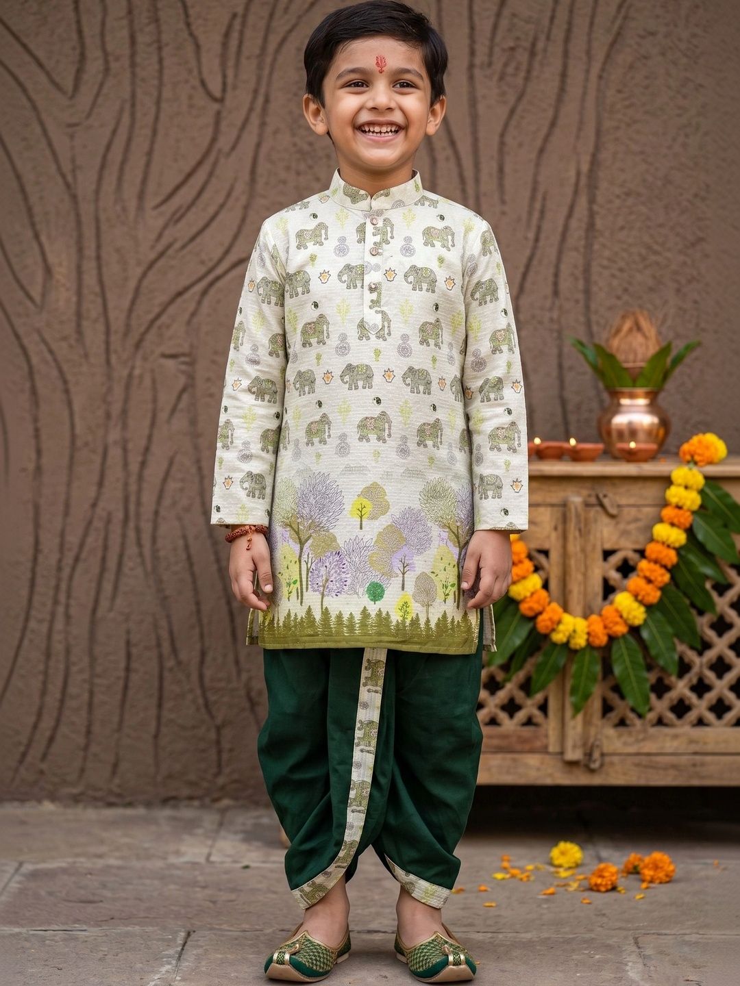 BAESD Boys Ethnic Motifs Printed Regular Kurta with Dhoti Pants-picture-12