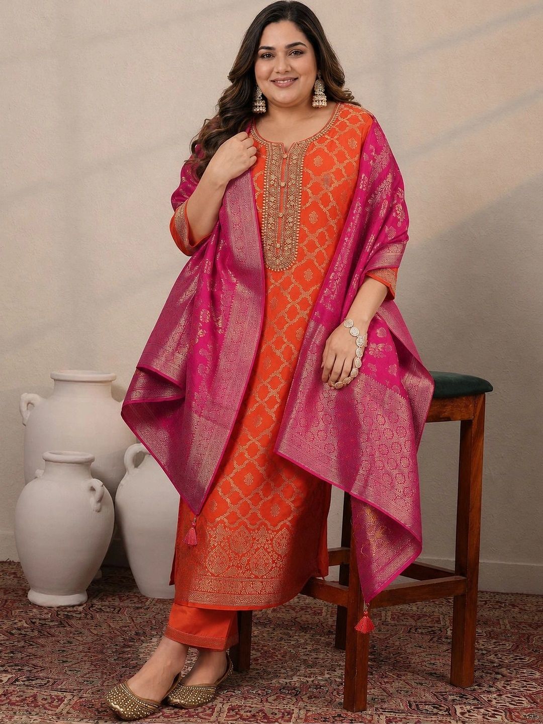 EXTRA LOVE BY LIBAS Women Regular Kurta with Trousers & With Dupatta-picture-40