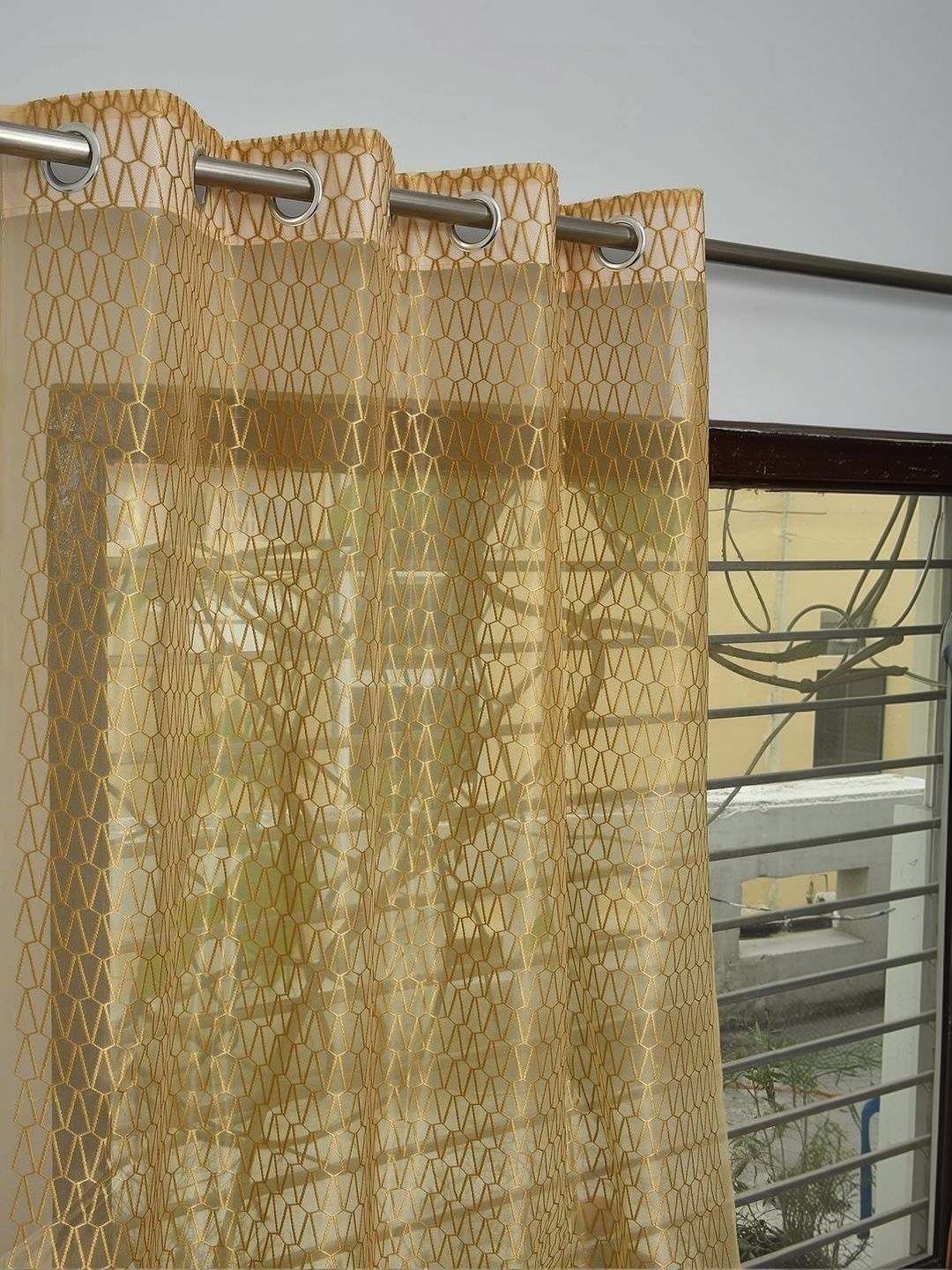 KFHDecor Gold-Toned Set of 2 Geometric Sheer Long Door Curtain-image-37