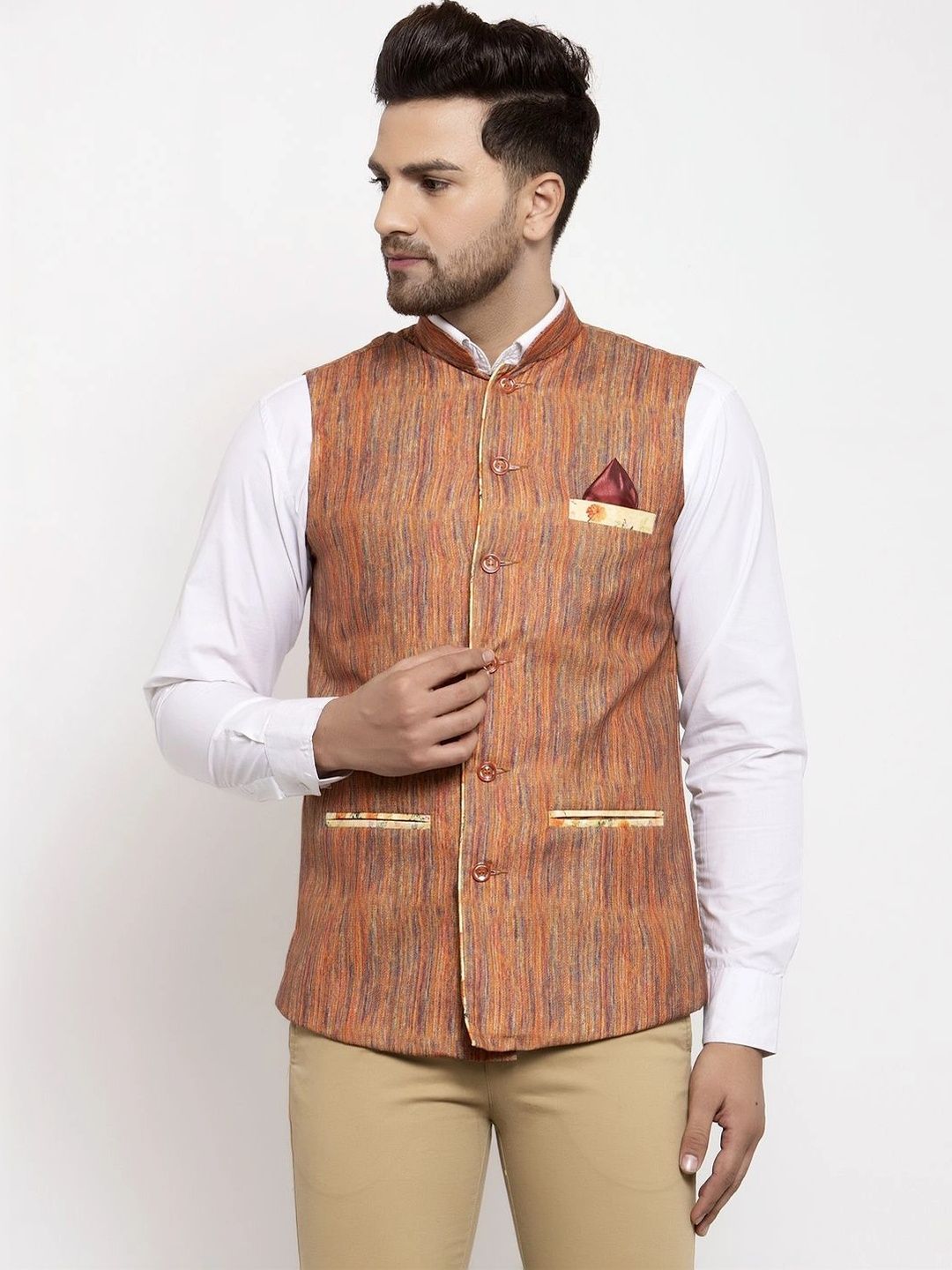 Moda Rapido Striped Woven Nehru Jacket-picture-11