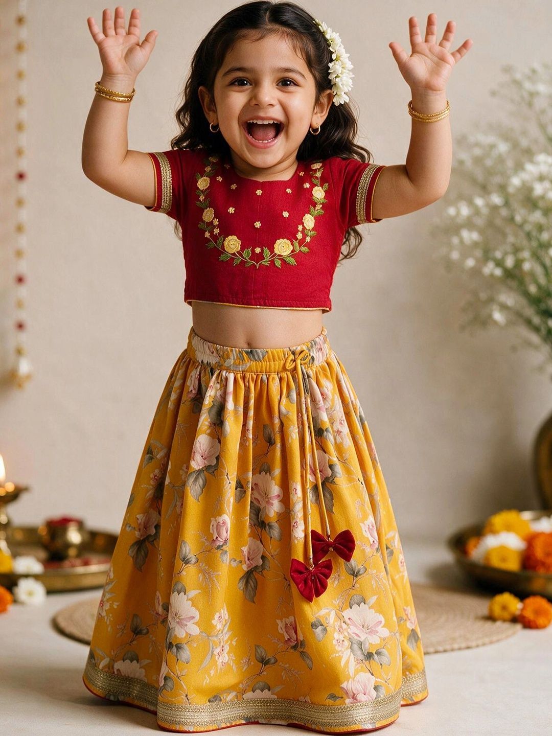 VASTRAMAY Girls Embroidered Thread Work Ready to Wear Lehenga &-picture-40