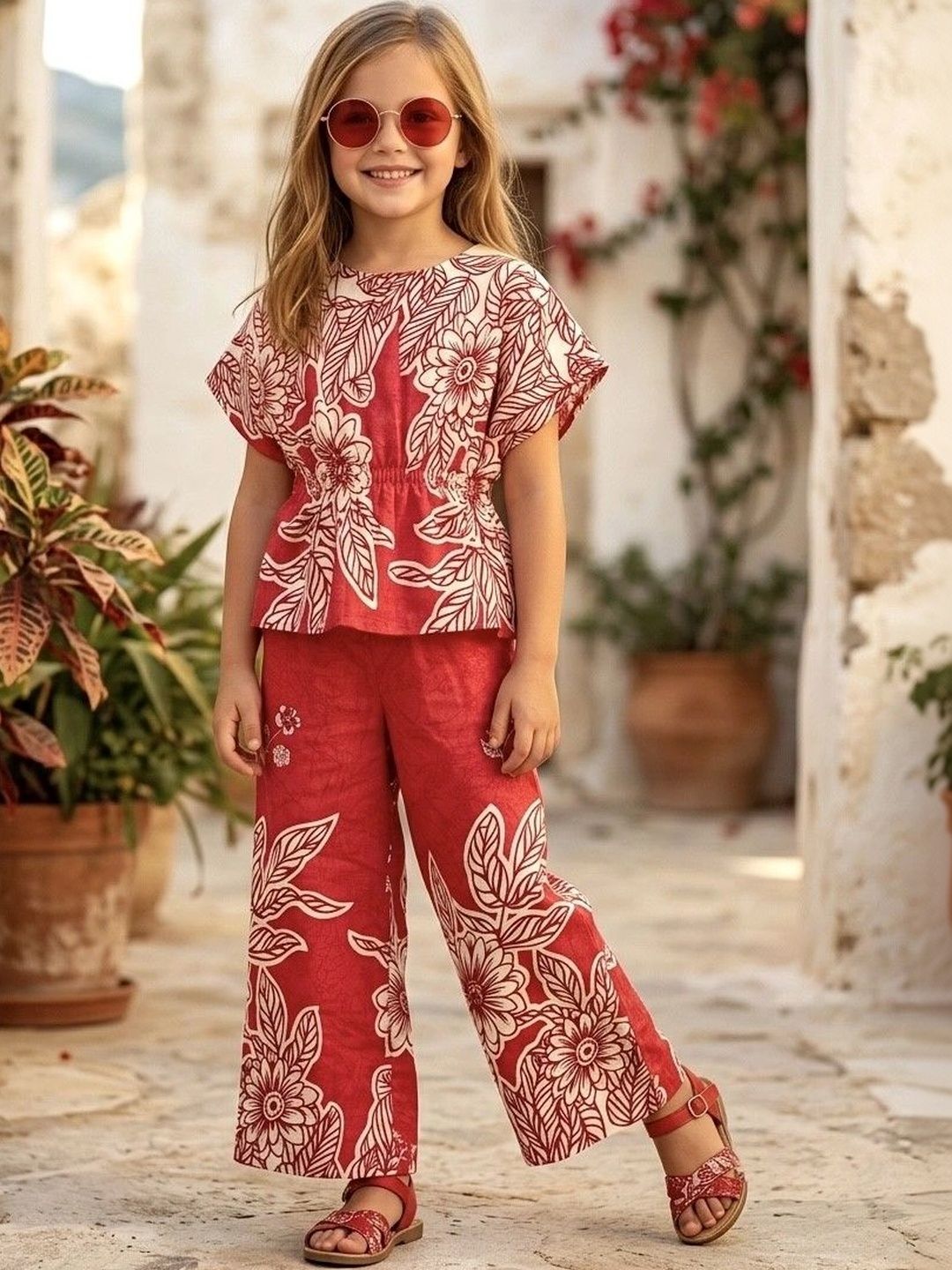 TRUFFLES Floral Cotton Printed Top with Palazzos-picture-55
