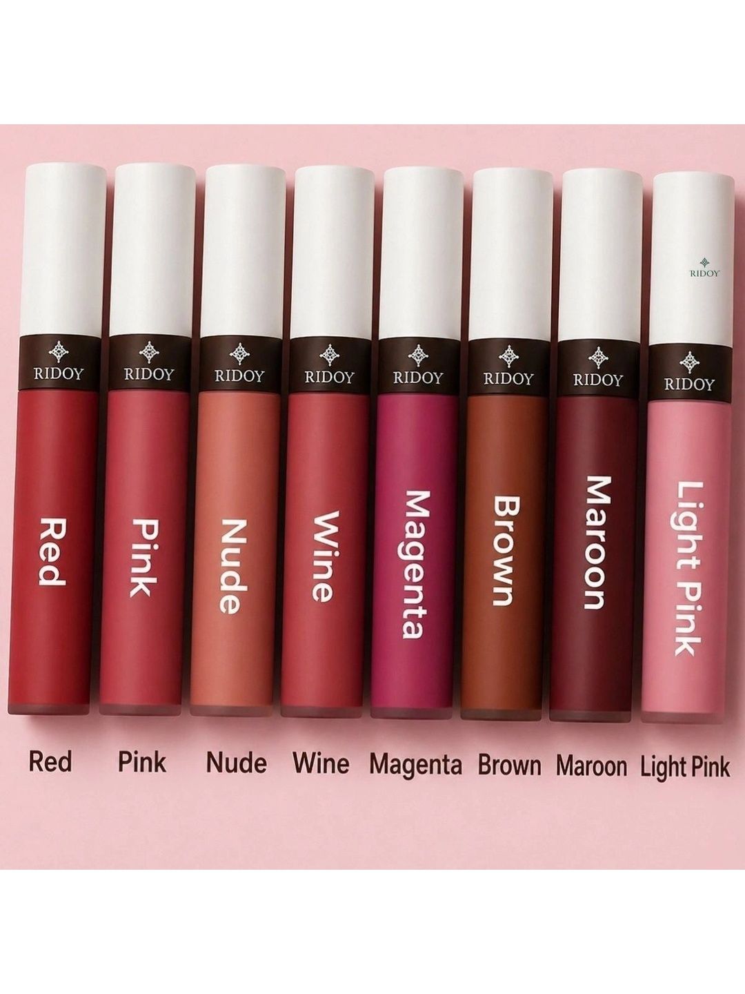 ridoy Set Of 8 Waterproof Liquid Matte Lipstick-3 ml Each - Light Pink-Maroon-Brown-Magent-image-42