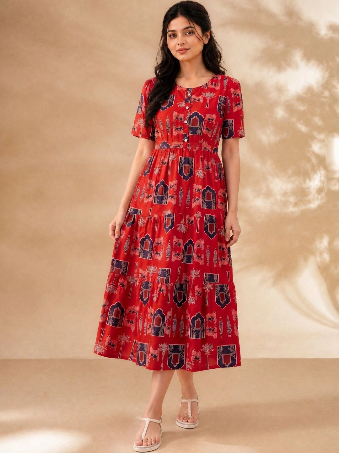 SZN Ethnic Motifs Print A-Line Midi Dress-picture-14
