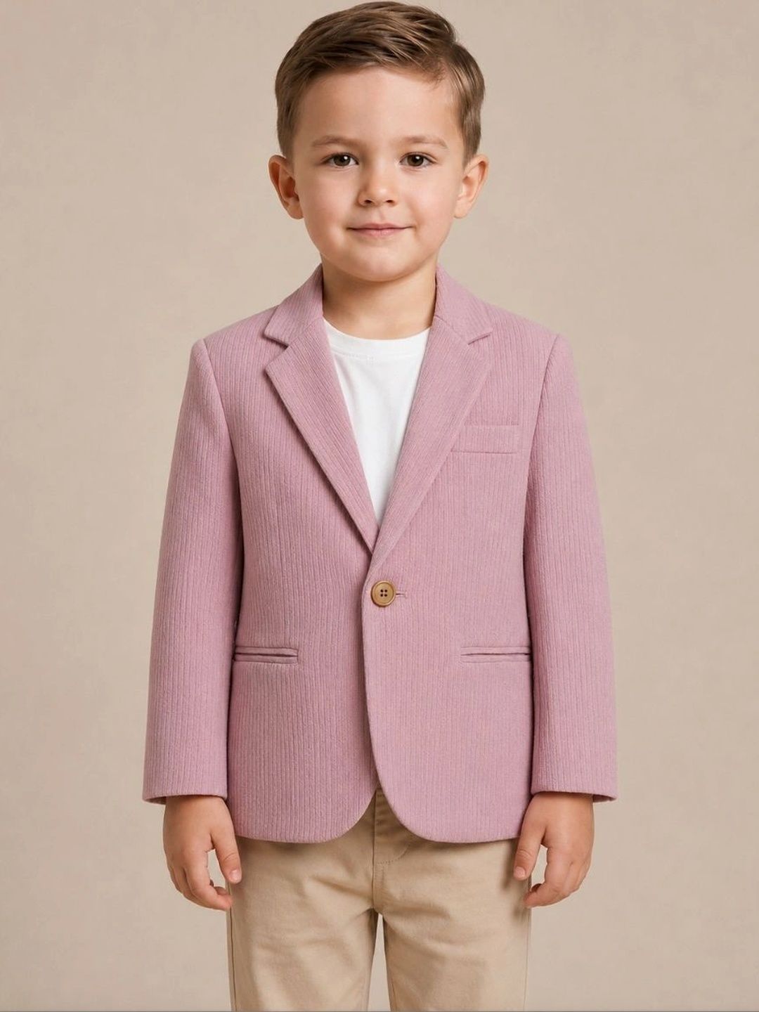 Rare Juniors Boys Ribbed Textured Notched Lapel Single-Breasted Party Blazer-picture-10