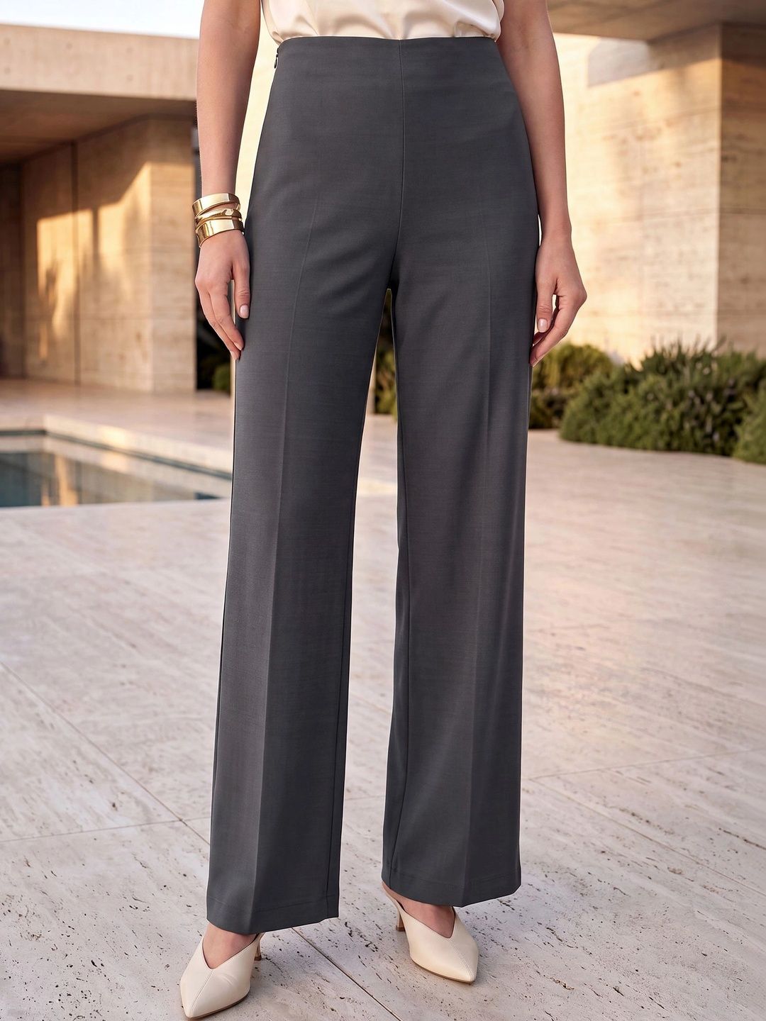 OXIT CLASS Women Relaxed Straight Leg Easy Wash Trousers-picture-34