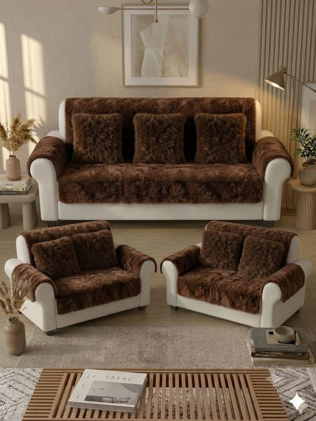 KANUM Brown Viscose Rayon Blend Sofa Cover With Arms-picture-58