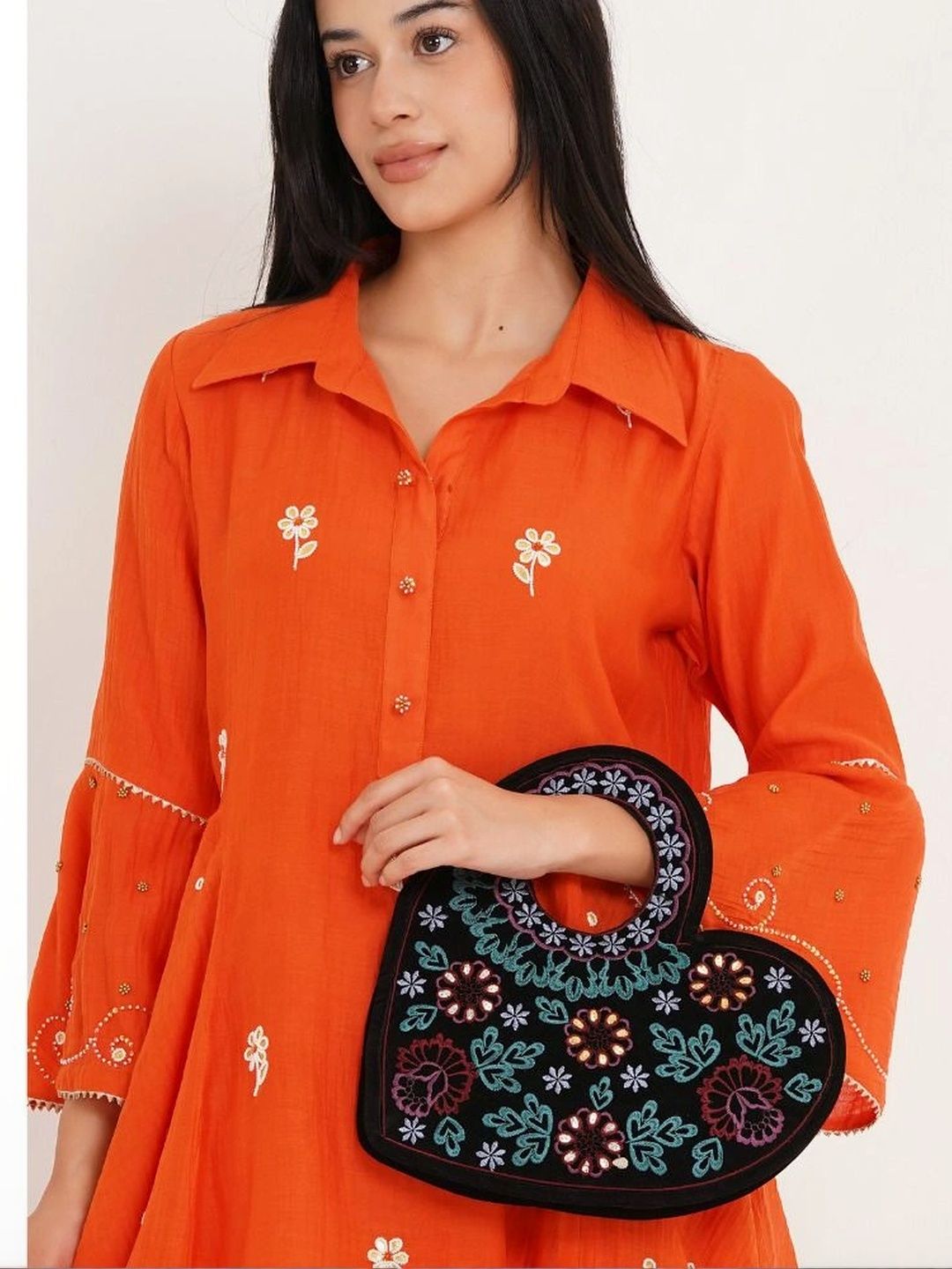 FUSIONARI Floral Embellished Suede Handheld Bag-picture-33