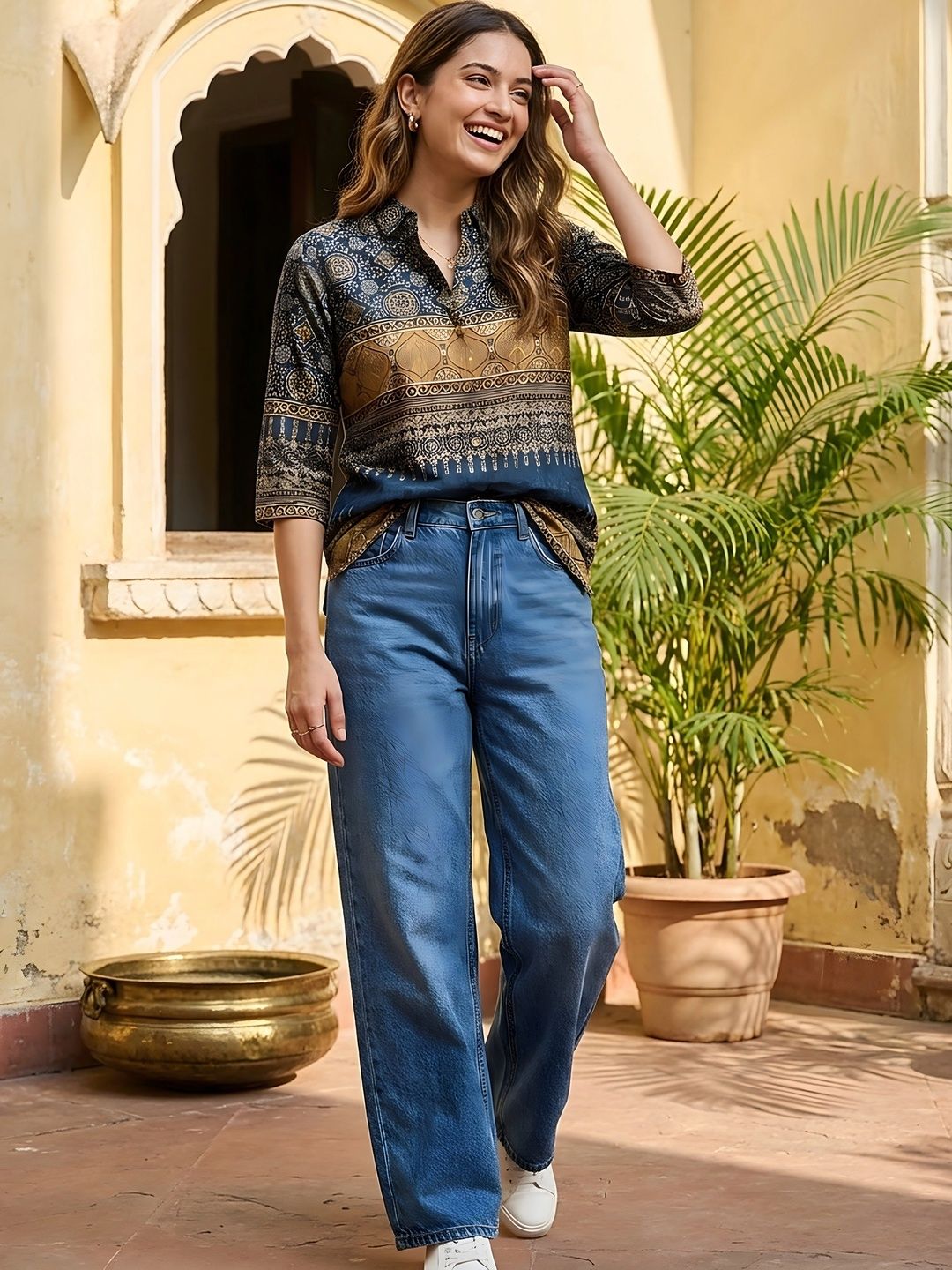 Banwaree Print Ethnic Crepe Shirt Style Top-picture-18