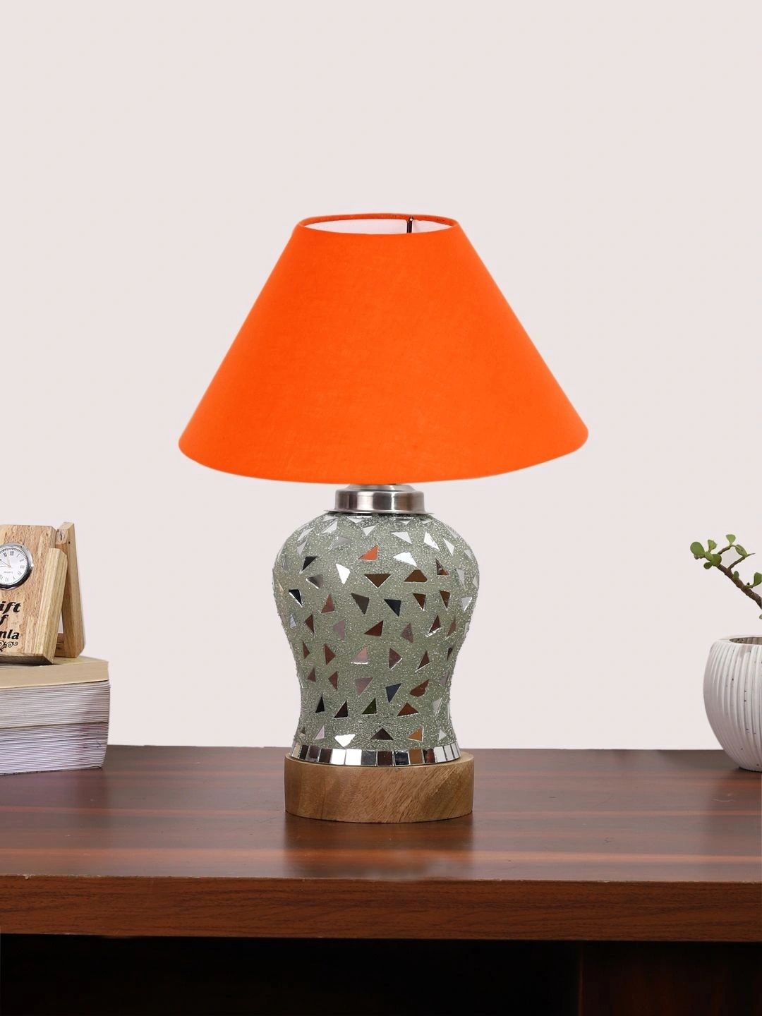 Myntra Elegant Homes Orange Textured Glass Traditional Frusturical Shaped Table Lamp-picture-29