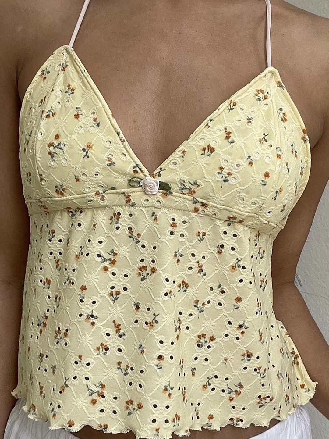 LULU & SKY Floral Embroidered Halter Neck Cotton Blend Top-picture-24