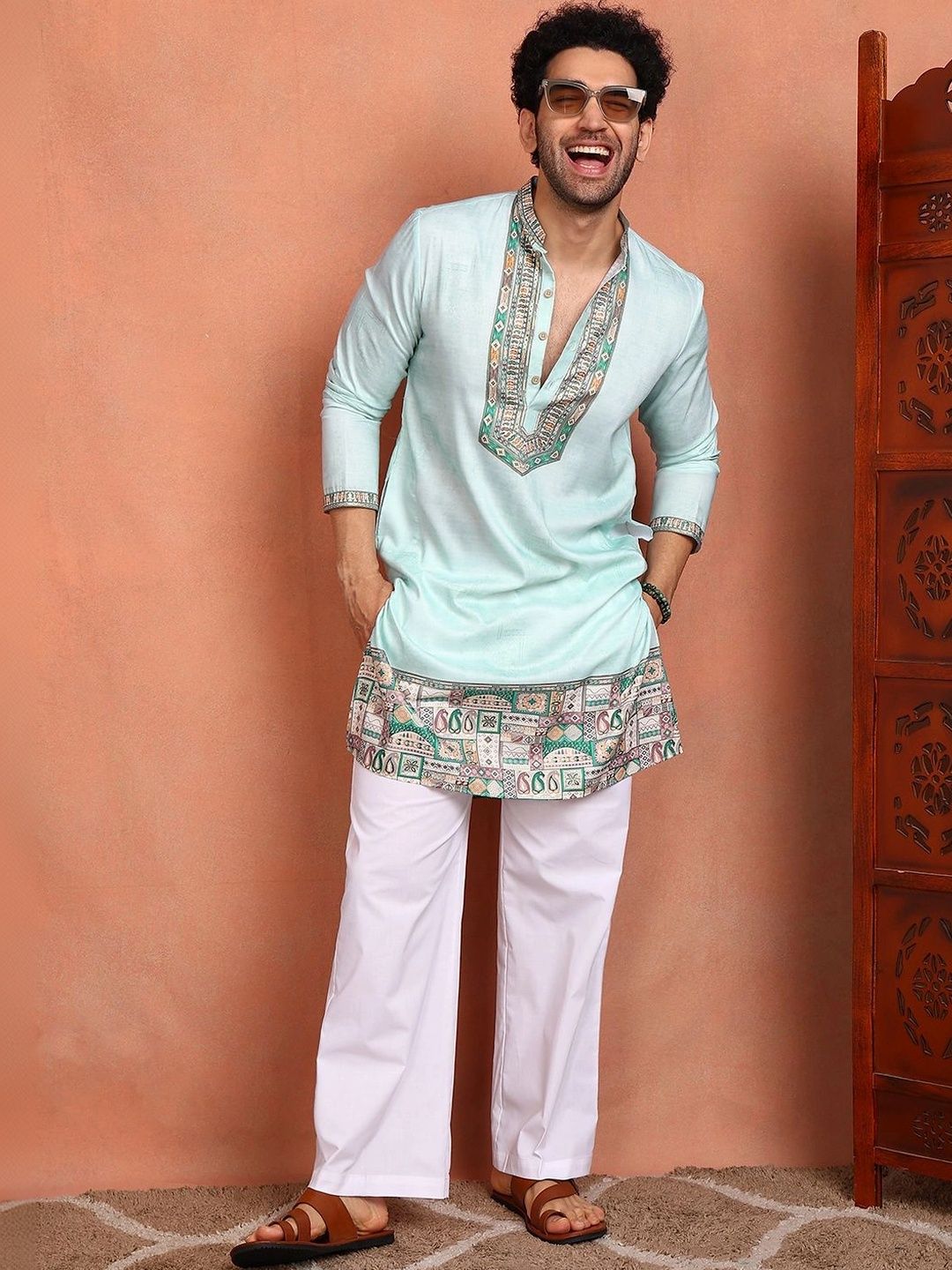 See Designs Men Ethnic Motifs Printed Regular Chanderi Silk Kurta with Pyjamas-picture-21