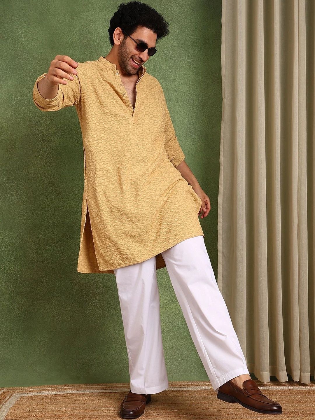 See Designs Men Ethnic Motifs Regular Pure Cotton Kurta with Trousers-picture-34