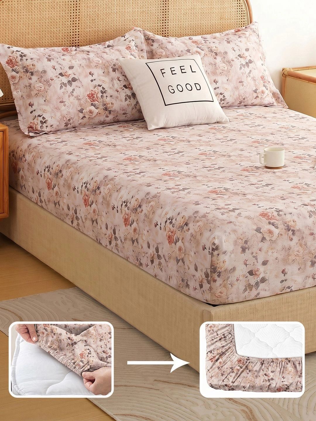 Story@home Rose Floral King Bedsheet with 2 Pillow Covers-picture-5