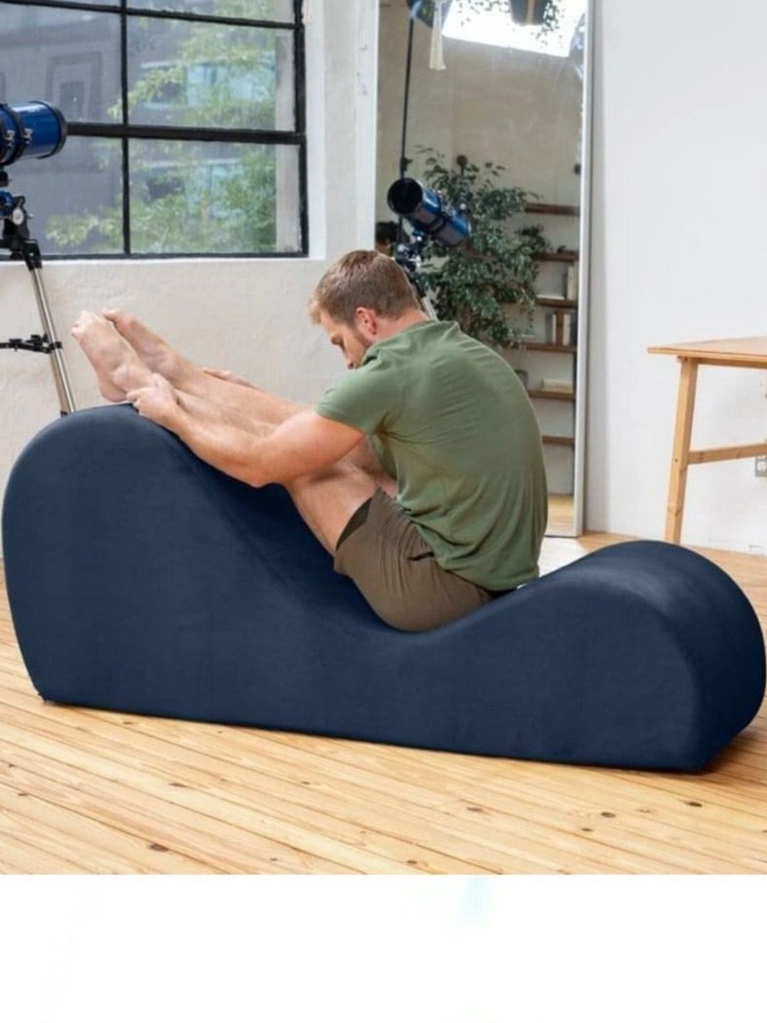 INDIAWOODMART Blue Wooden S-Shape Curve Lounge Chair-picture-10