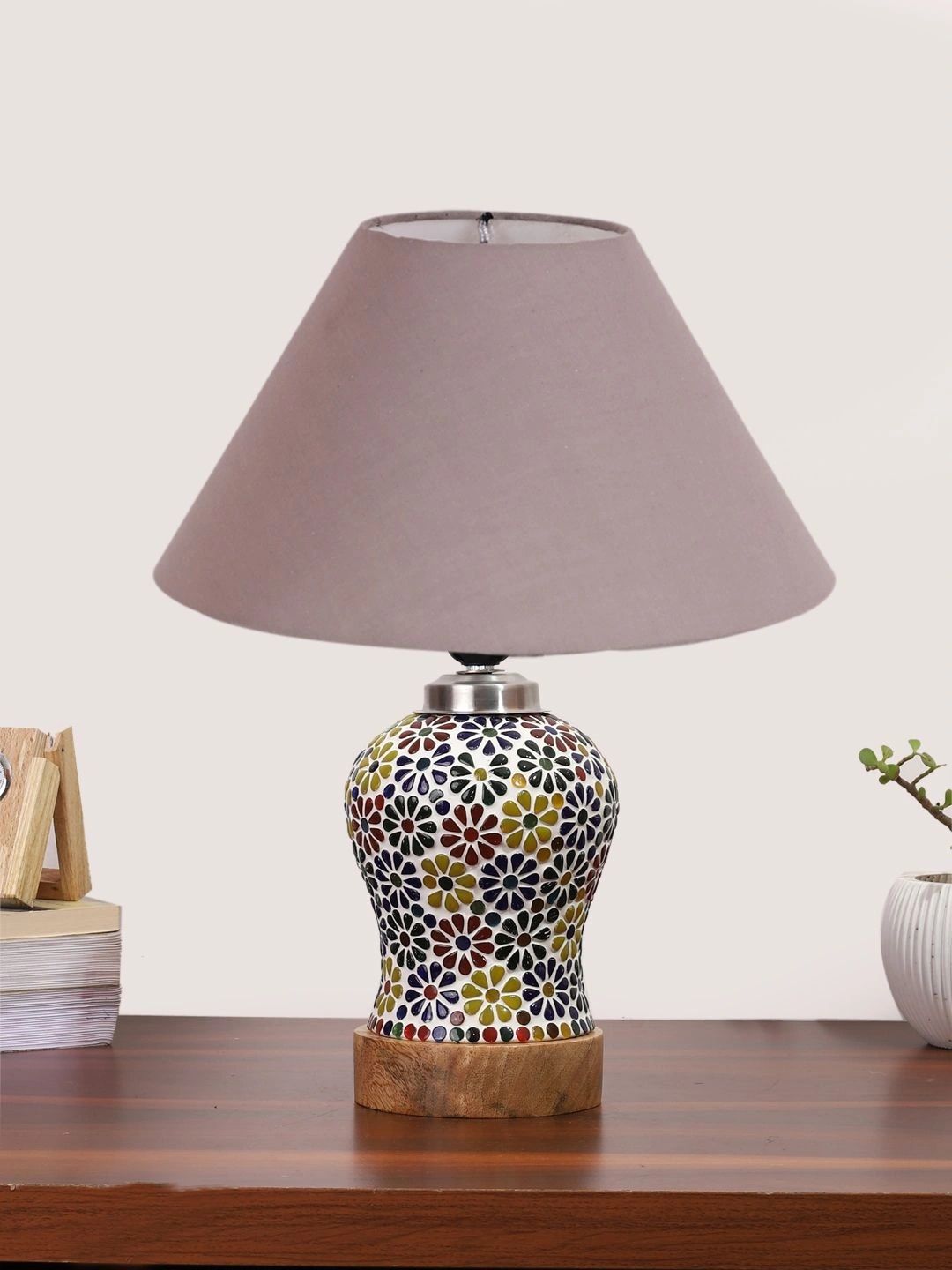 Myntra Elegant Homes Grey Printed Glass Traditional Frusturical Shaped Table Lamp-picture-27