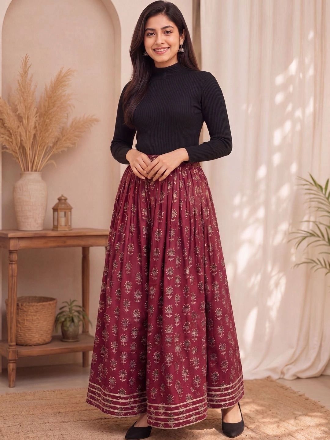 Anouk Women Cotton Cambric Floral Maxi Flared Skirt-picture-13