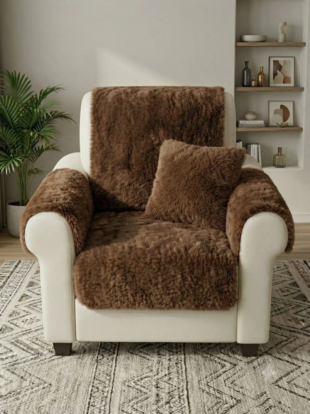 KANUM Brown Viscose Rayon Blend 4 Piece Sofa Cover With Arms-image-46