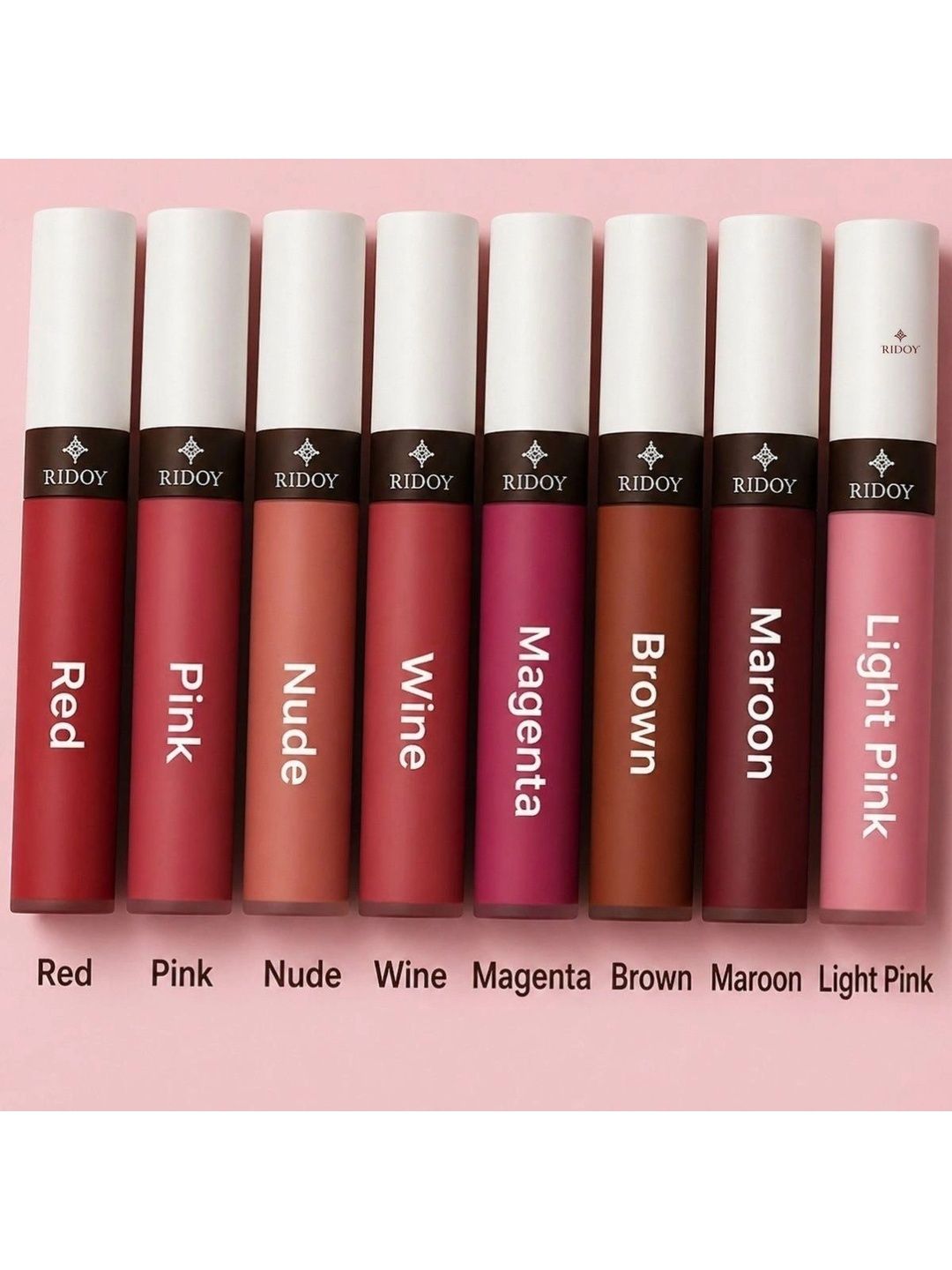ridoy Set Of 8 Waterproof Liquid Matte Lipstick-3 ml Each - Light Pink-Maroon-Brown-Magent-picture-20