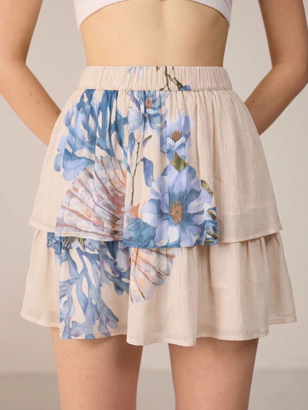 Calling June Women Chiffon Floral Tropical Mini Flared Skirt-picture-28