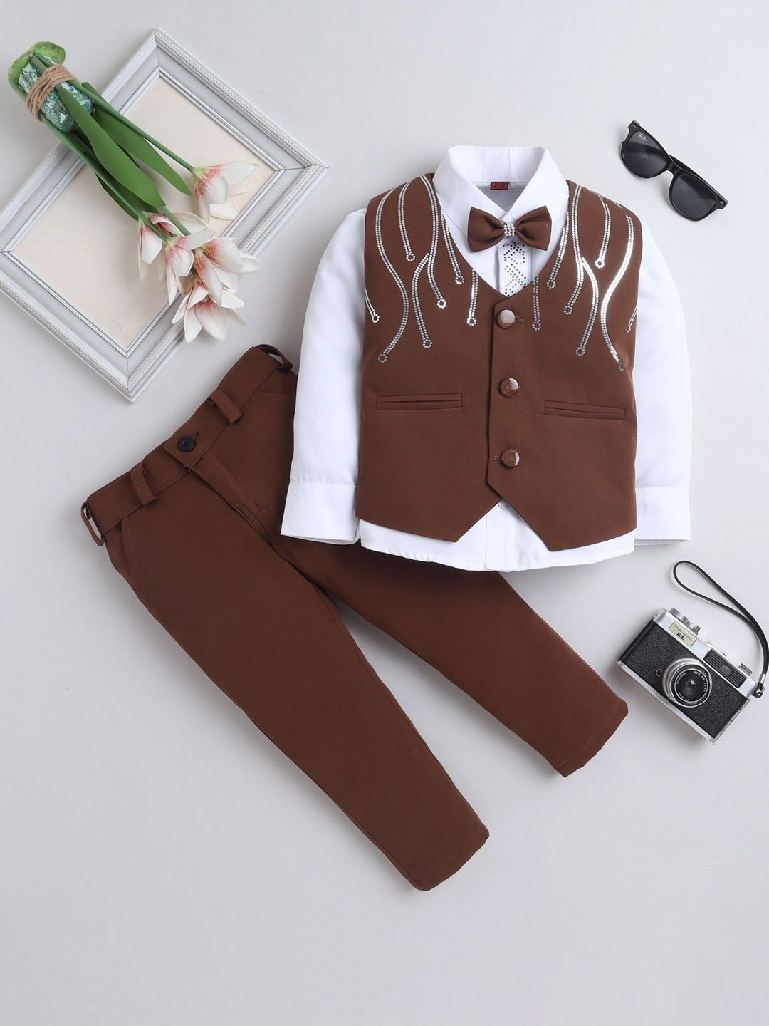 Miss & Chief Boys Self Design Collarless 3 Piece Suits-picture-5