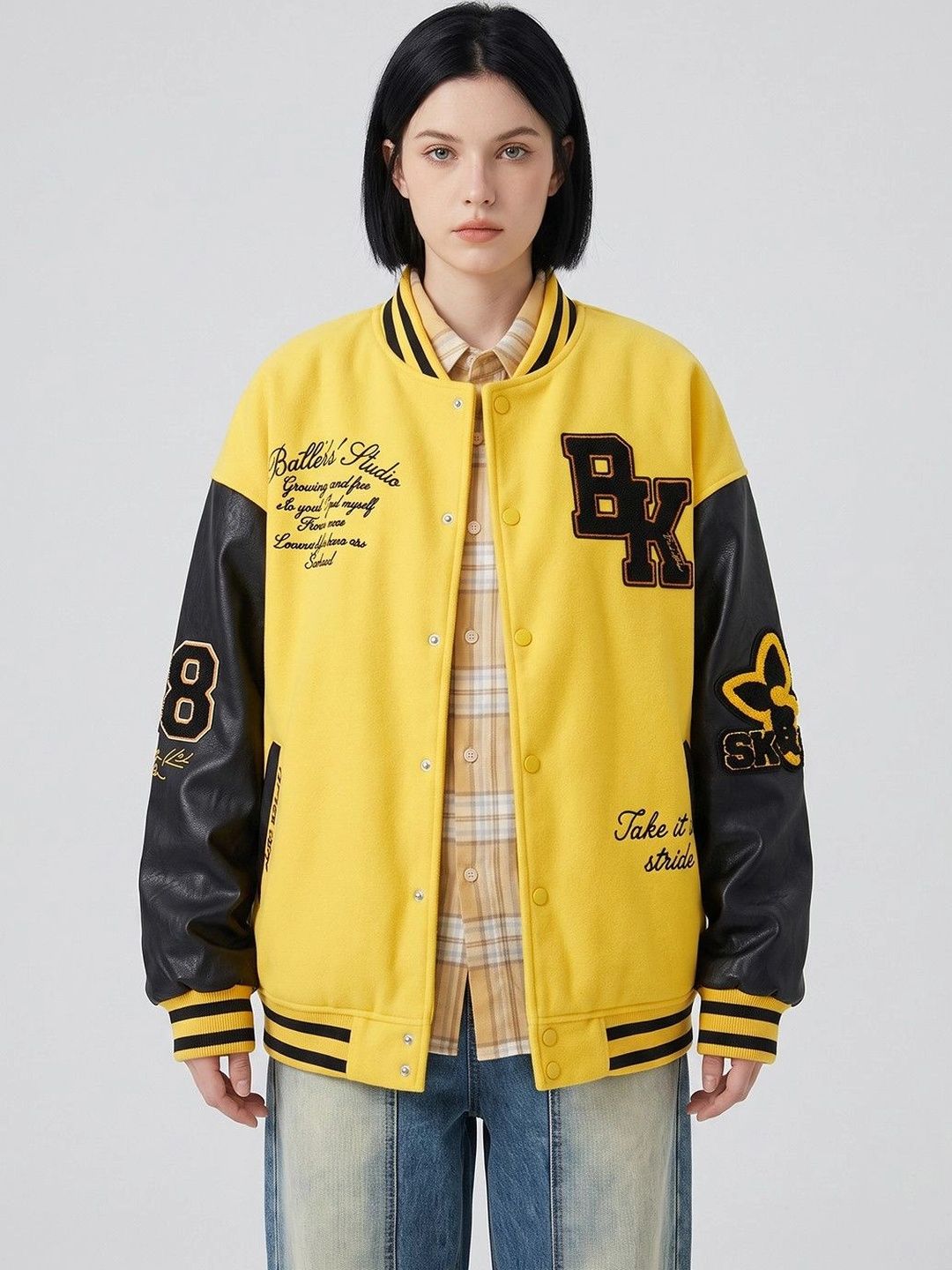 Suo Women Typography Varsity Jacket with Embroidered-picture-30