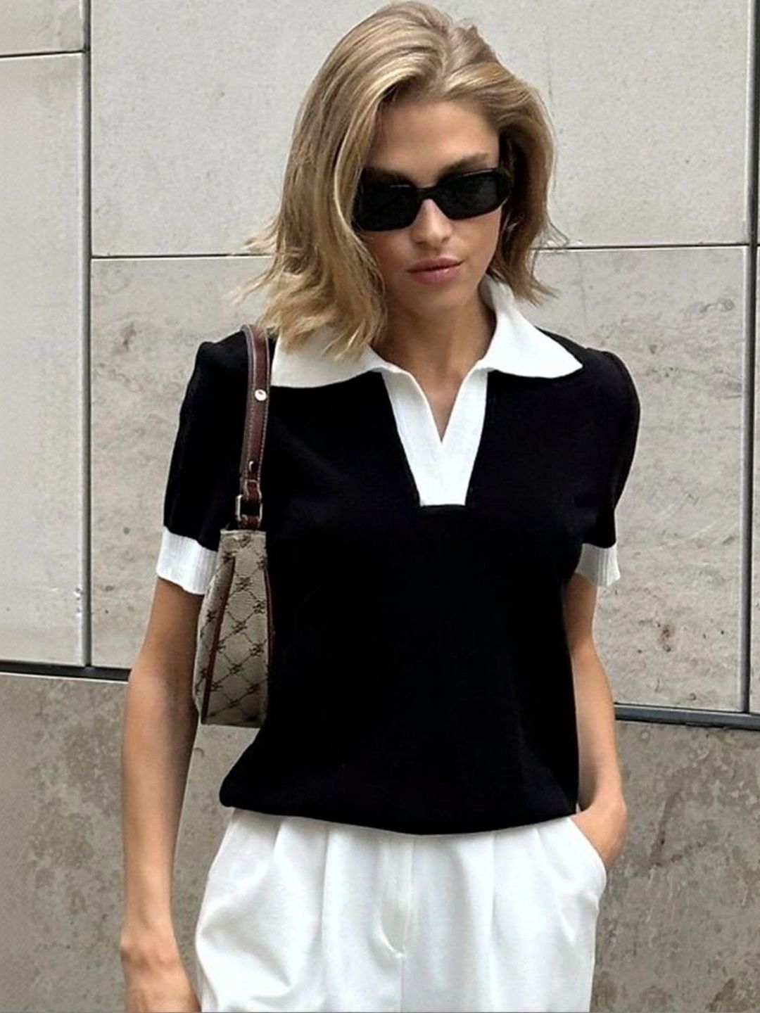 LULU & SKY Black Colourblocked Shirt Collar Top-picture-51