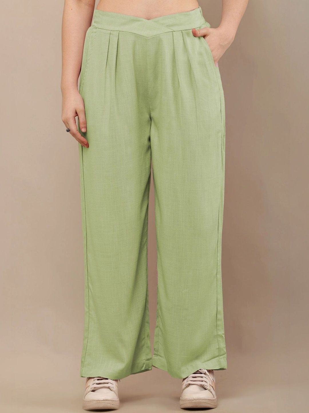 CLOTHINK INDIA Women Loose Fit High-Rise Easy Wash Linen Trousers-picture-54