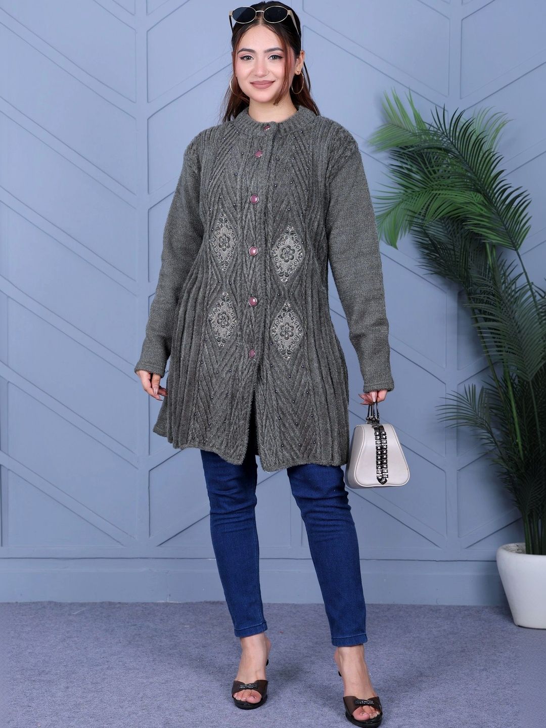DUTCH DREAM Women Cable Knit Woollen Longline Cardigan-picture-30