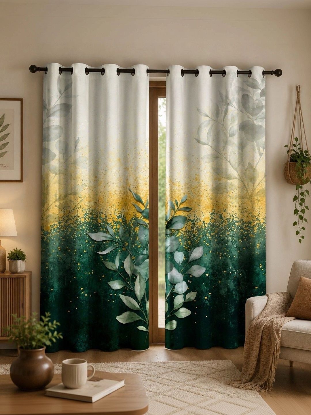 VRINDAKUL Cream-Coloured Set of 2 Floral Door Curtain-picture-35