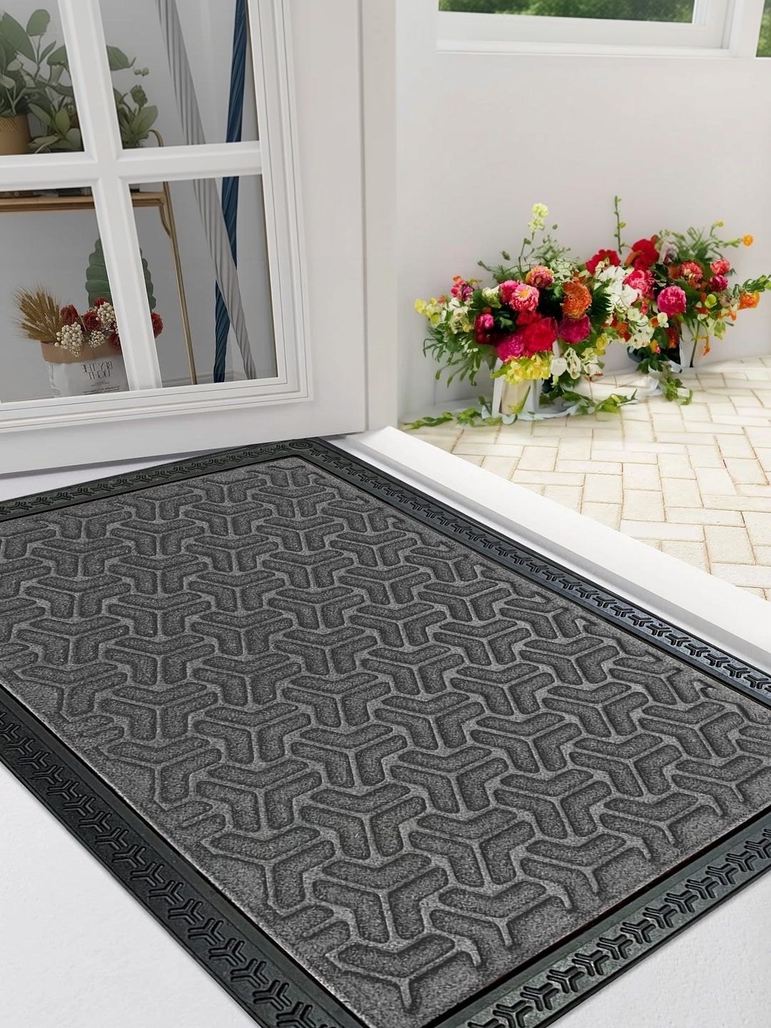 Ishro Home Self Designed Grey Anti-Skid Doormats-picture-28
