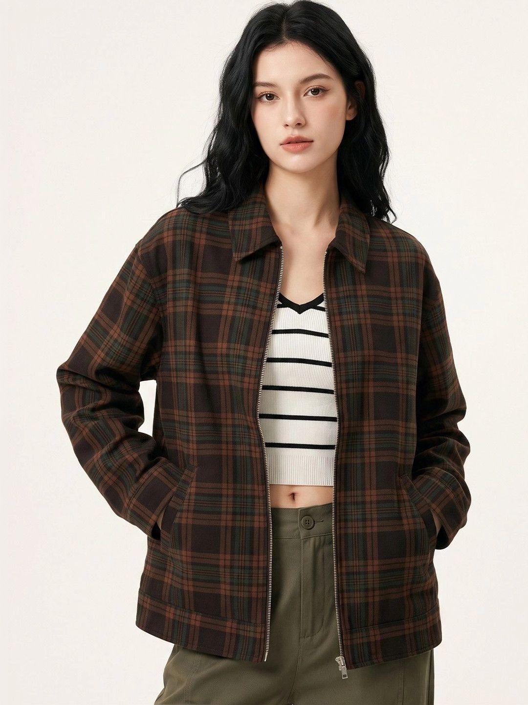 Suo Women Checked Open Front Jacket-picture-57