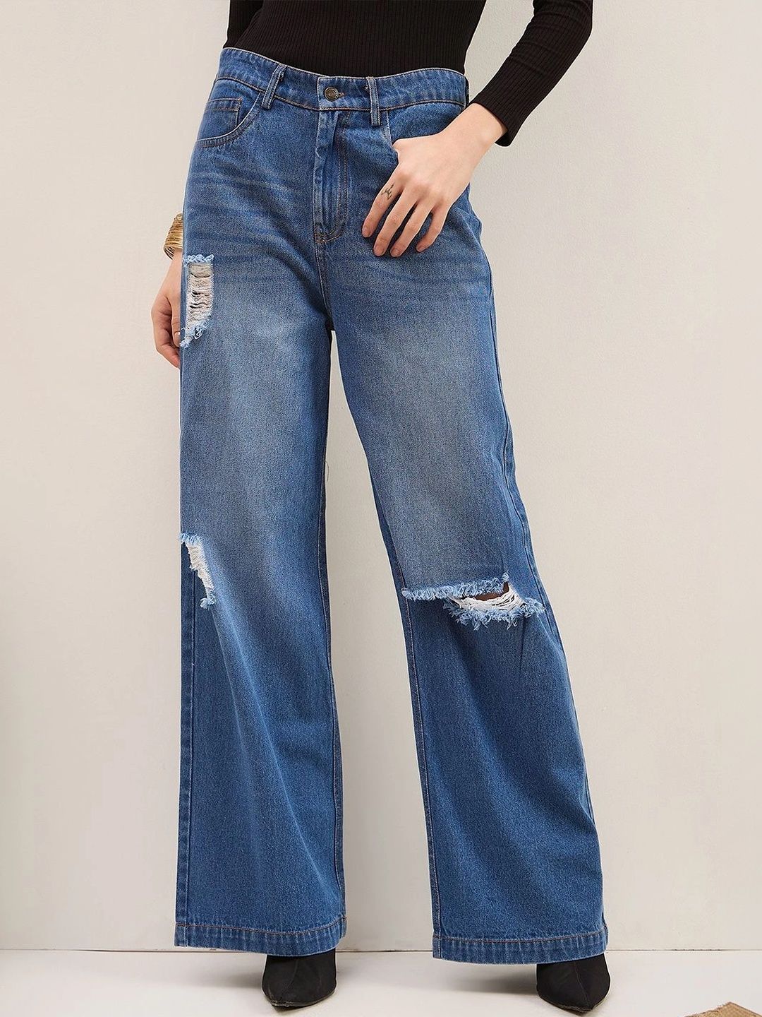ZUMMER Women Straight Fit Mid-Rise Highly Distressed Light Fade Jeans-picture-52