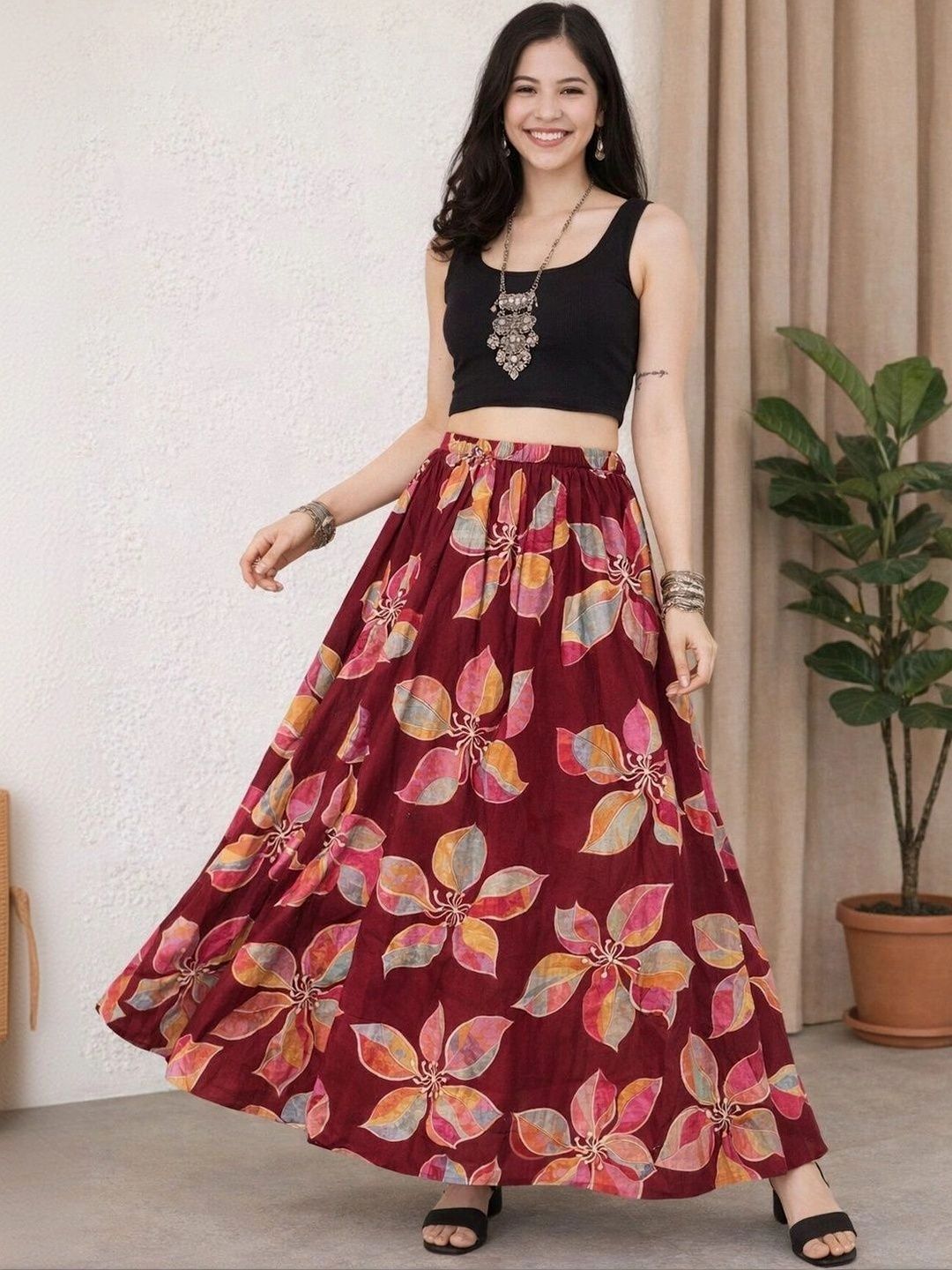 Anouk Women Cotton Cotton Cambric Floral Maxi A-Line Skirt-picture-23