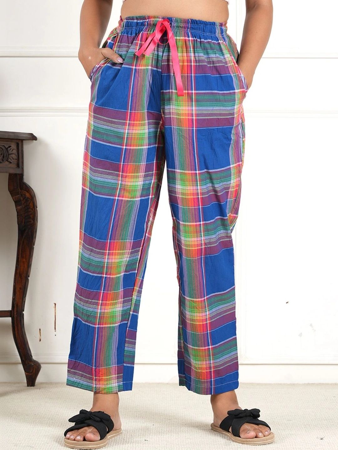 Style Shoes Checked Cotton Straight Lounge Pants-picture-17