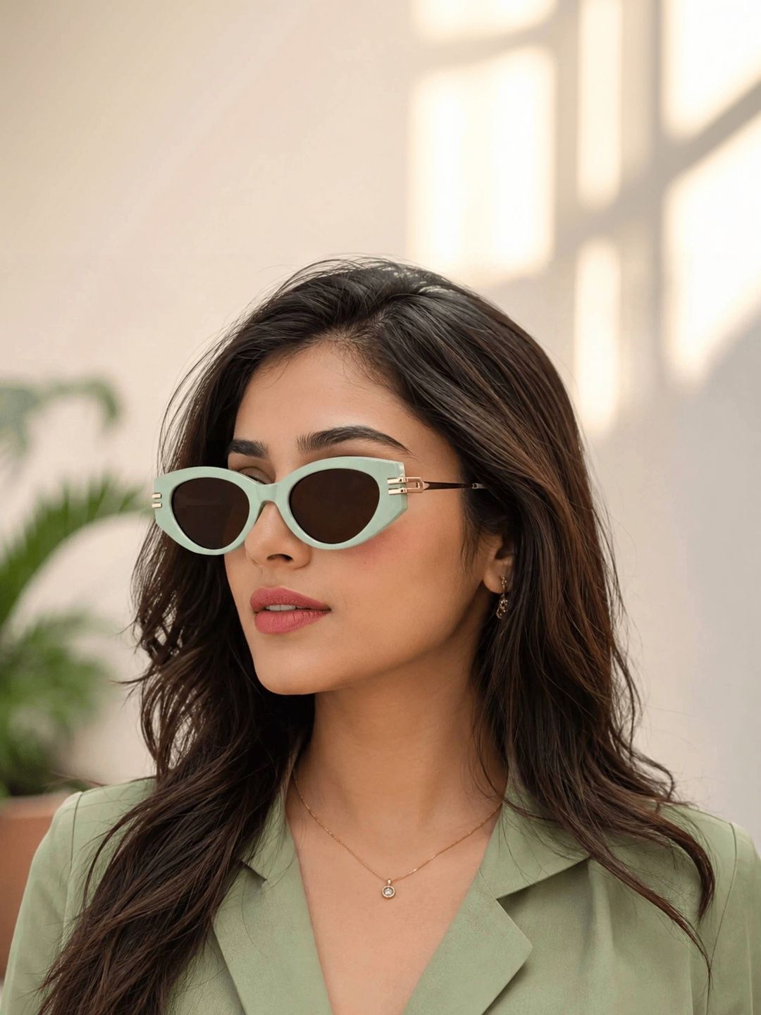 LensKandy Women Brown Lens & Green Cateye Sunglasses with-picture-5