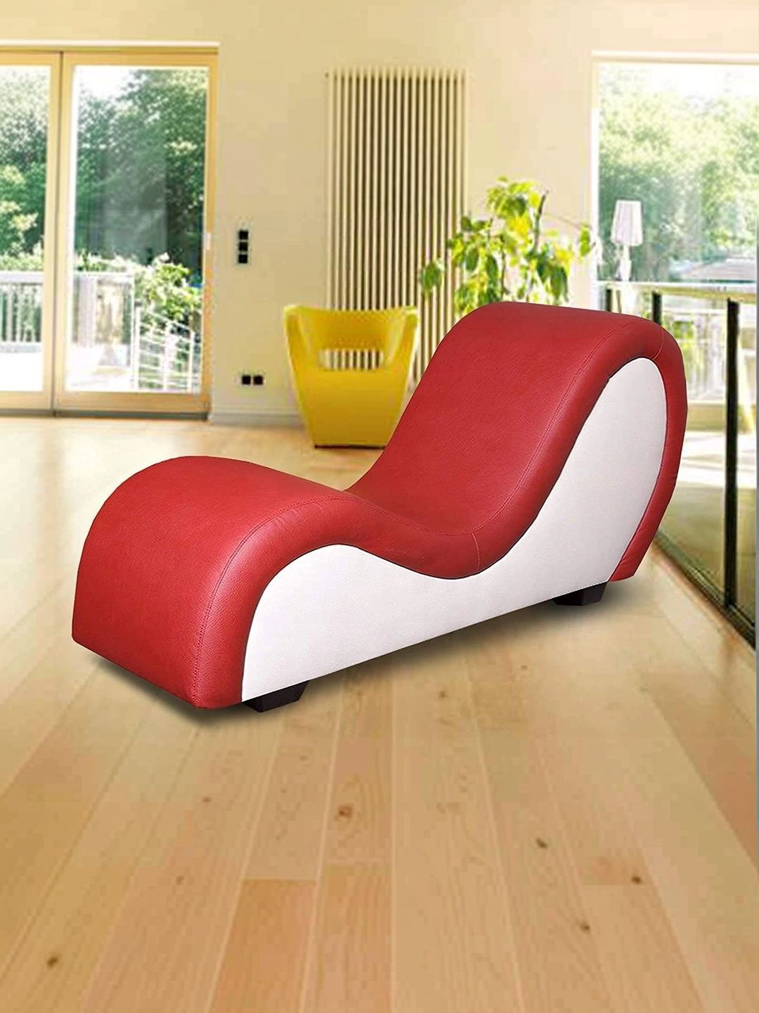 INDIAWOODMART White & Red Textured Wooden Lounge Chair-image-6