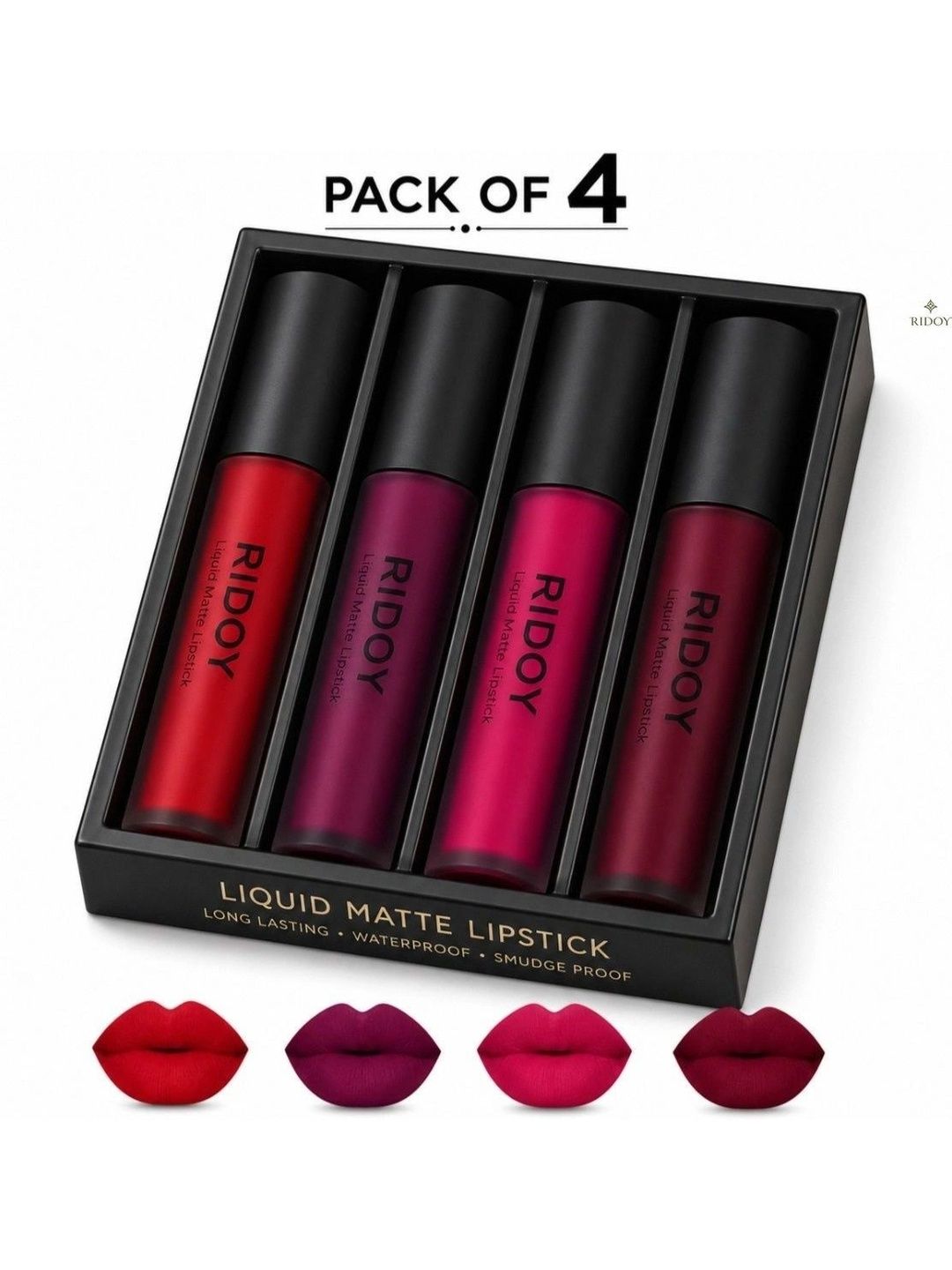 ridoy Set Of 4 Waterproof Liquid Matte Lipstick-3 ml Each - Classic Red-Berry Plum-picture-14