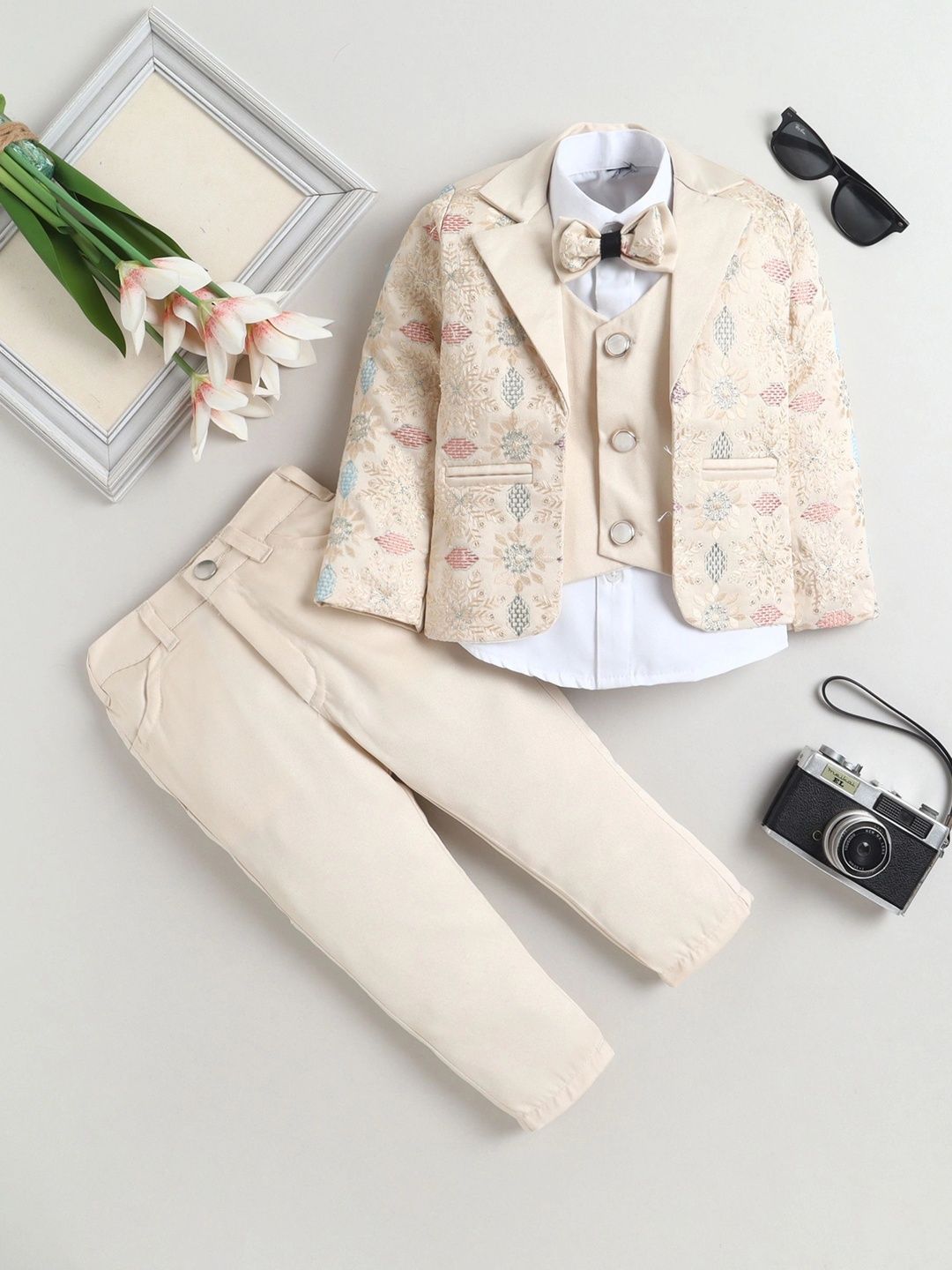 Miss & Chief Boys Self Design Notched Lapel 3 Piece Suits-picture-35