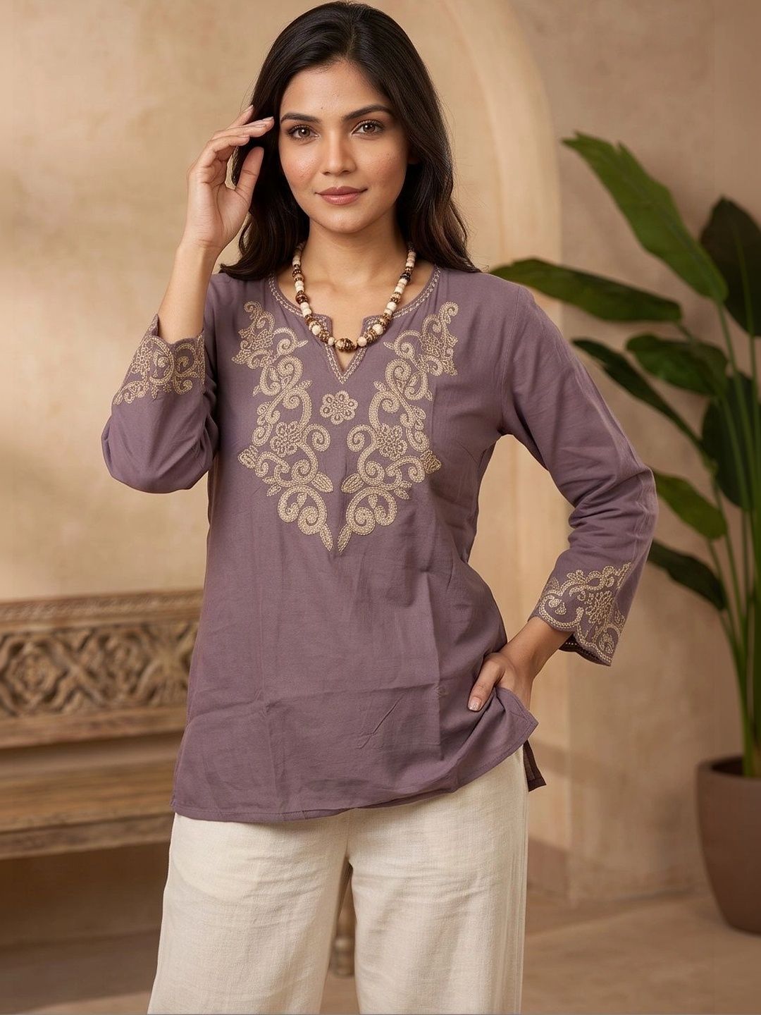 MASK Embellished Embroidered Ethnic Cotton Top-picture-46